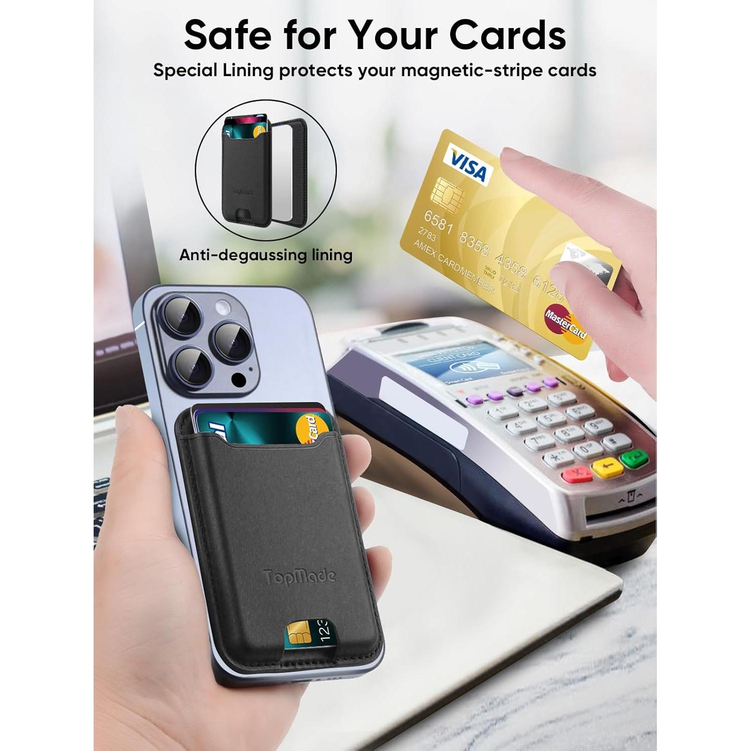 Soporte para Tarjetas TopMade Negro, Cuero Premium, RFID, 4 Tarjetas