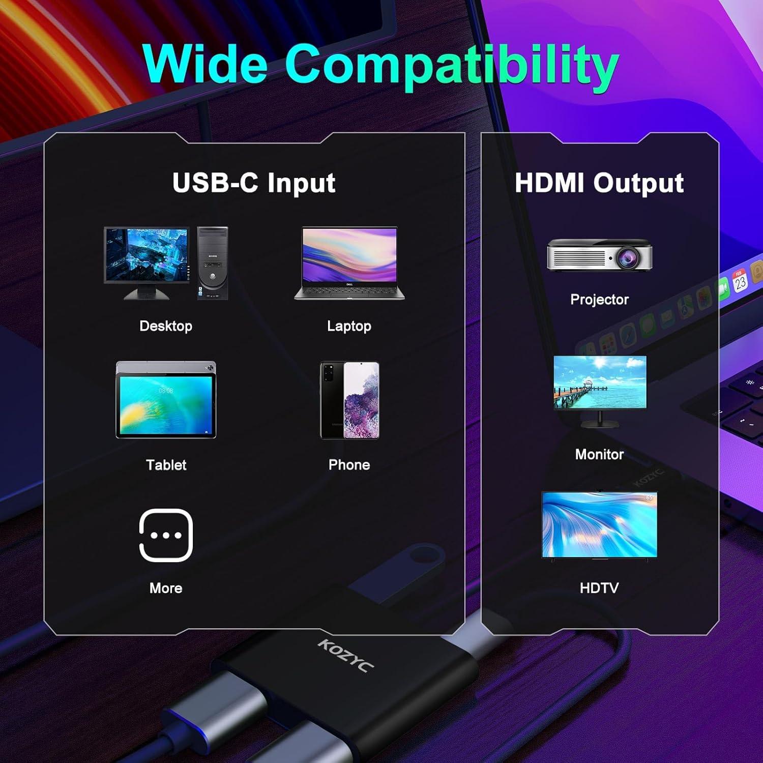 Adaptador USB C a Doble HDMI 4K KOZYC Hub 4 en 1 Negro