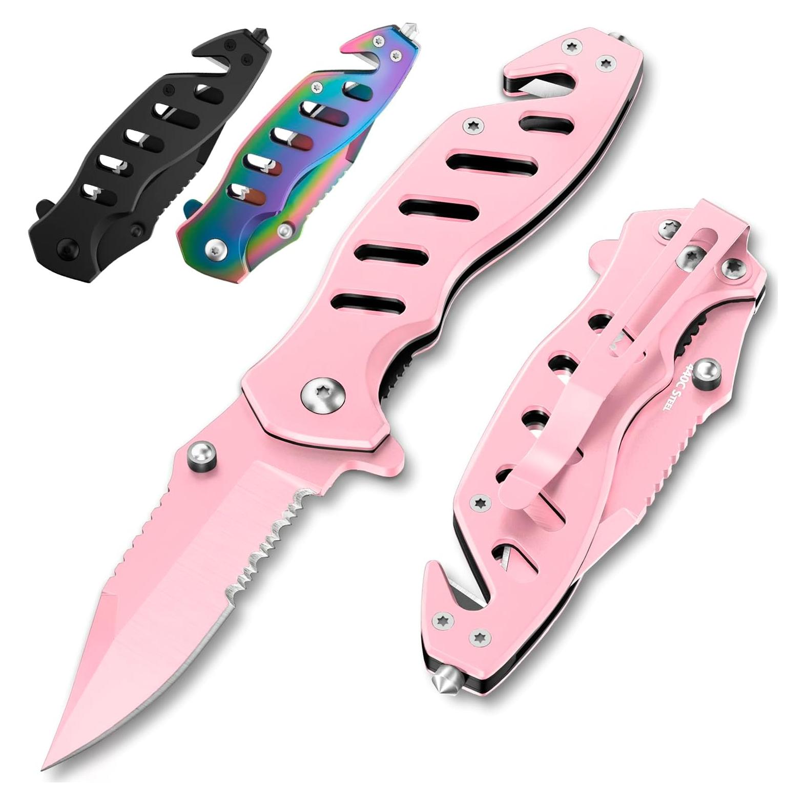 Cuchillo de bolsillo rosa GOOD WORKER 6.8 cm para mujeres