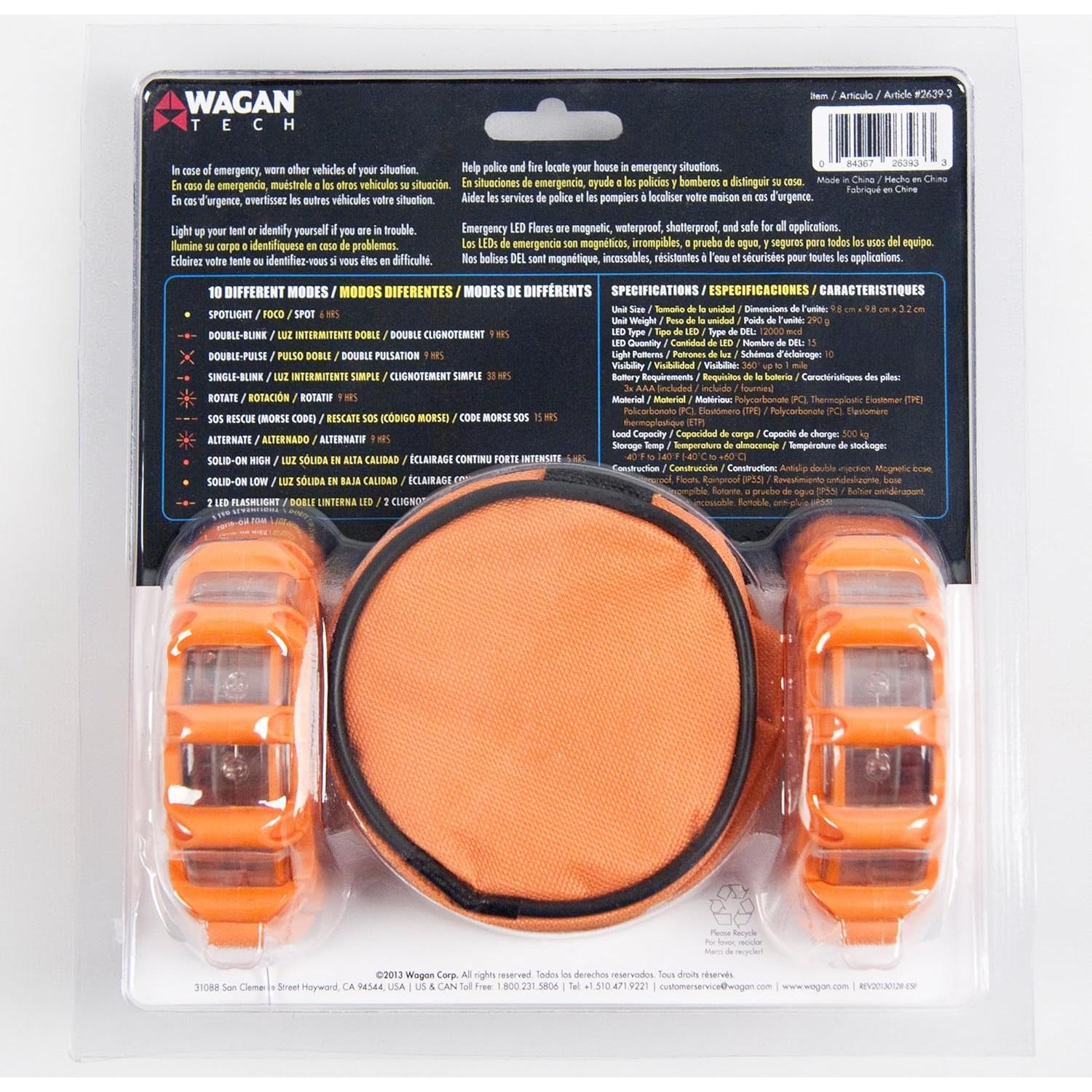 Bengala LED de Emergencia Wagan FRED EL2639-3, 9 Modos, 3 Piezas