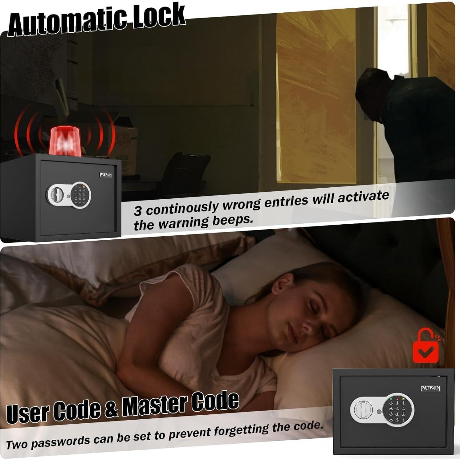 Caja Fuerte PATRON 1.2 Pies cúbicos con Alarma y Bolsa Fuego