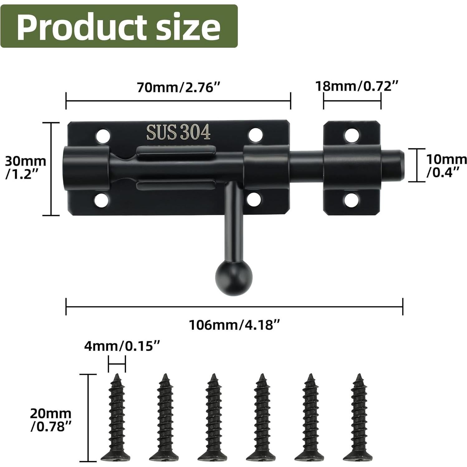Pestillo Deslizante Alise de Acero Inoxidable 10cm Negro