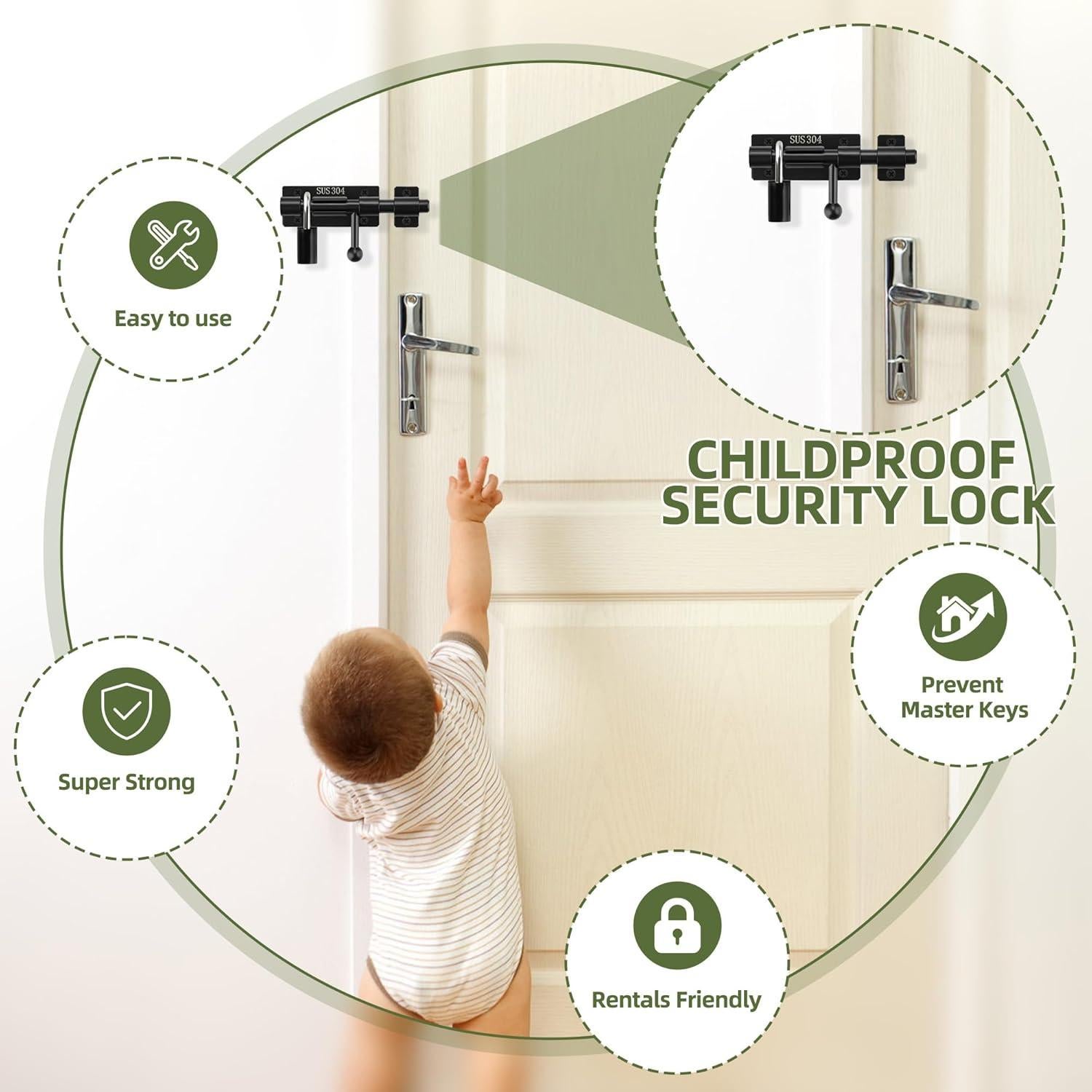 Pestillo Deslizante Alise de Acero Inoxidable 10cm Negro