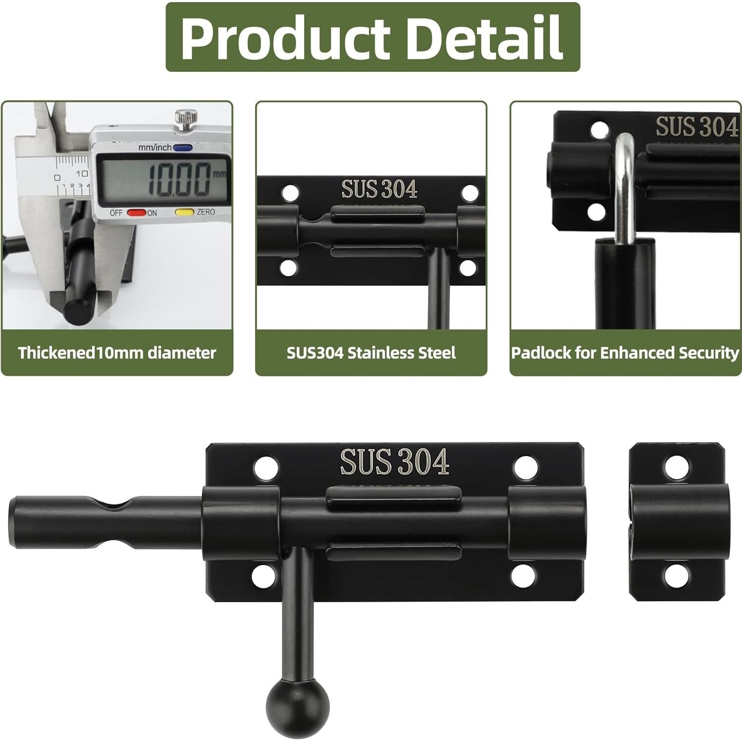 Pestillo Deslizante Alise de Acero Inoxidable 10cm Negro