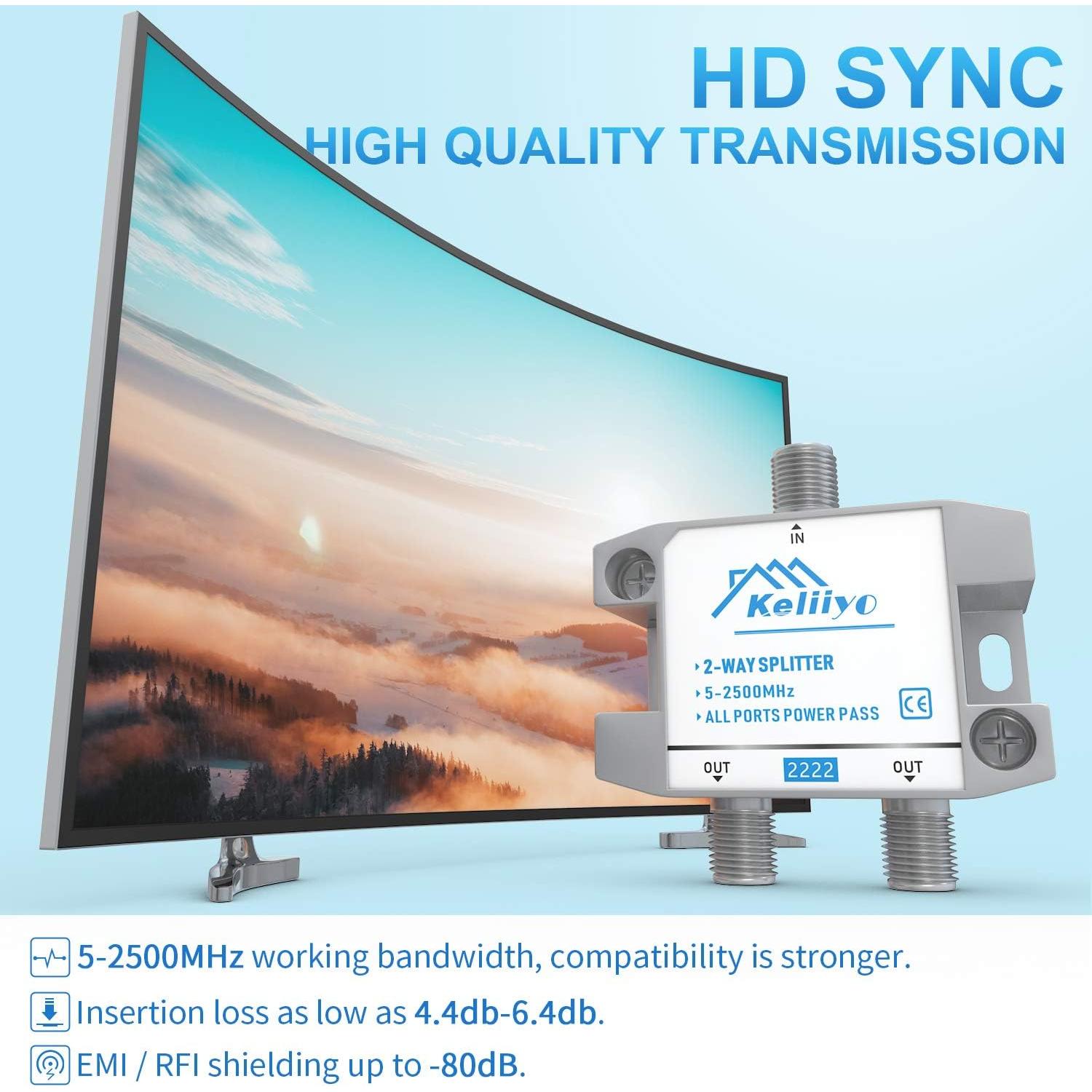 Divisor Coaxial Keliiyo 2 Vías 5-2500MHz para TV y Satélite