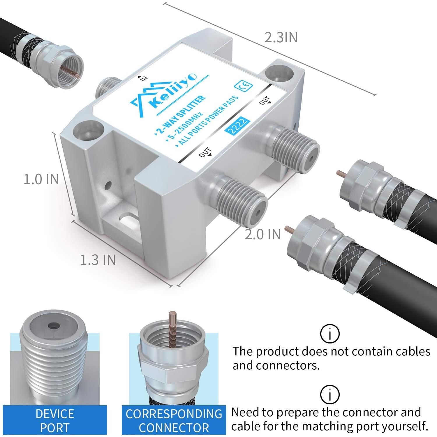 Divisor Coaxial Keliiyo 2 Vías 5-2500MHz para TV y Satélite