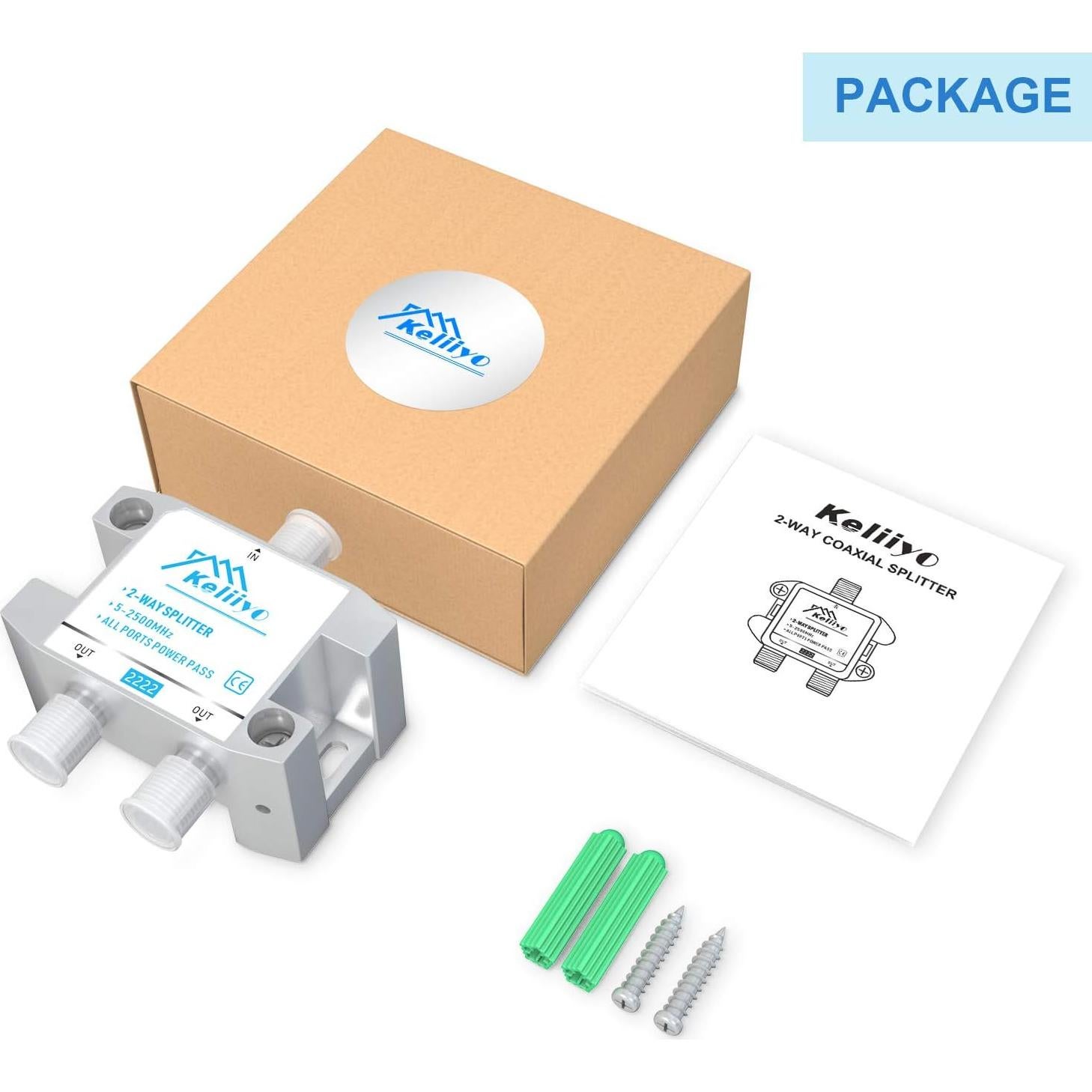 Divisor Coaxial Keliiyo 2 Vías 5-2500MHz para TV y Satélite