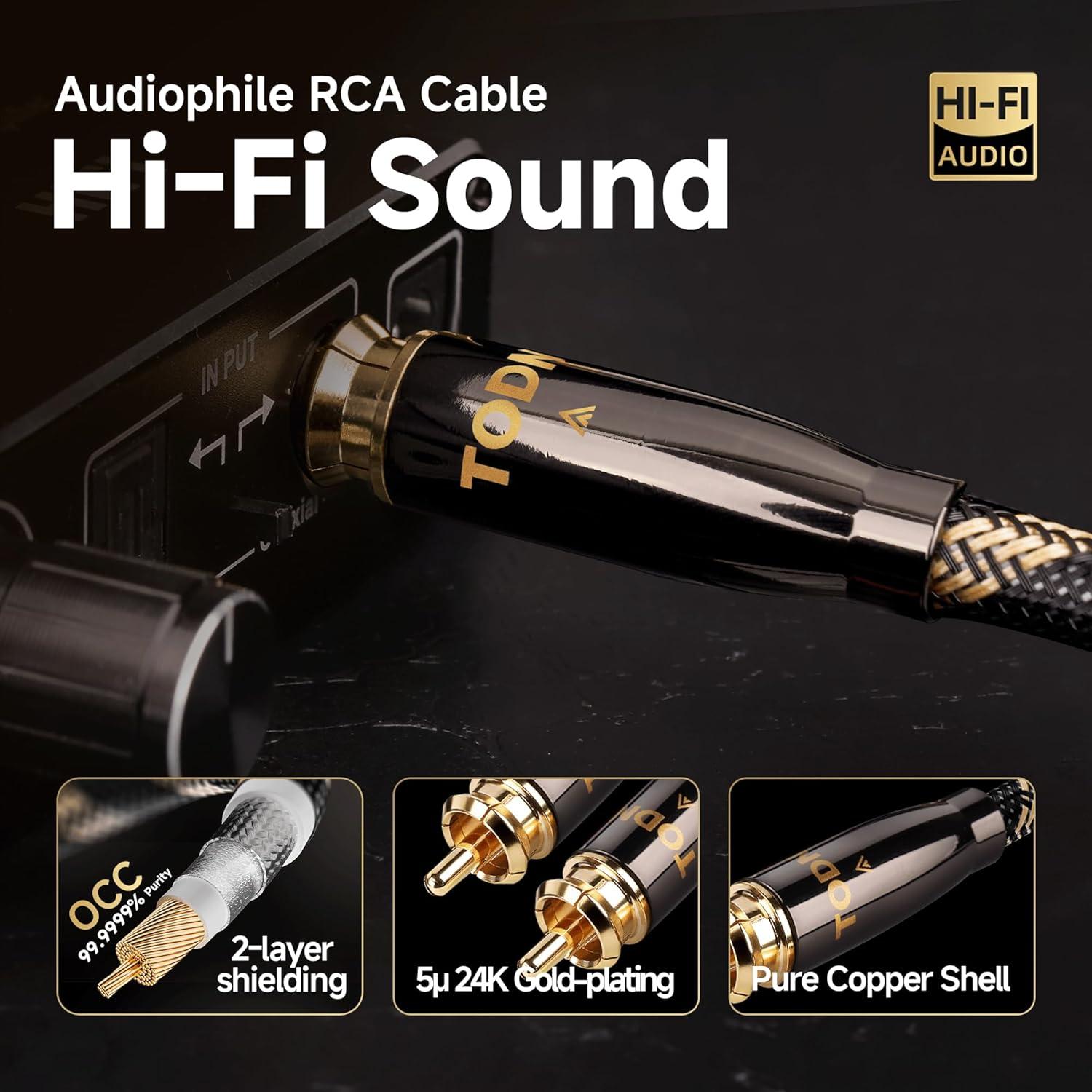 Cable de Audio Coaxial Digital TODN 1m 75 Ohm SPDIF HiFi