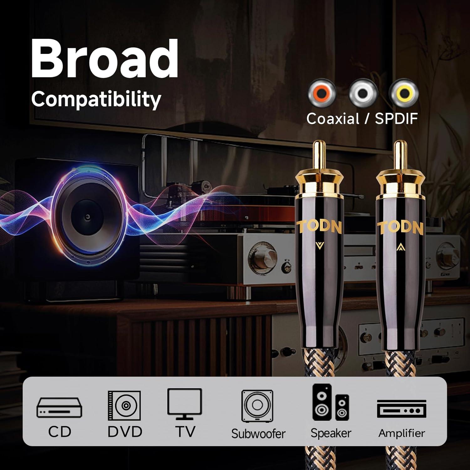 Cable de Audio Coaxial Digital TODN 1m 75 Ohm SPDIF HiFi