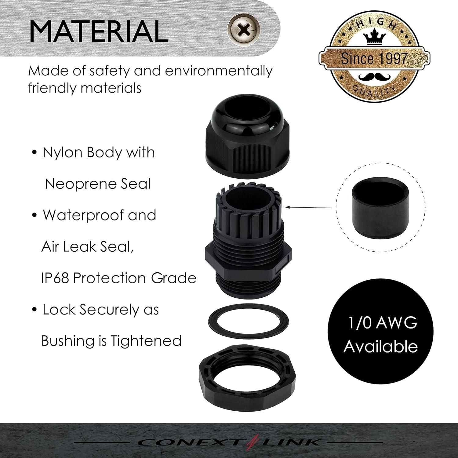 Bushing a Prueba de Agua IP68 Conext Link 5pcs Nylon Negro