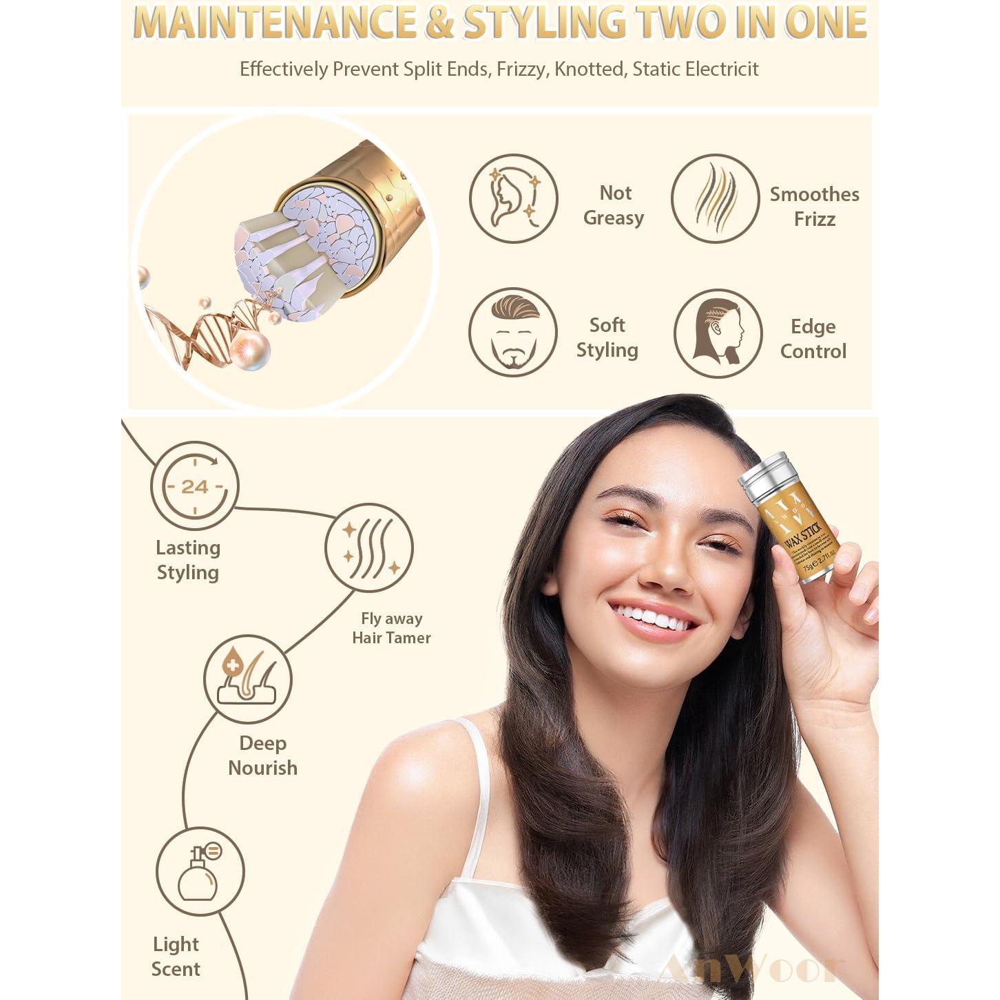 Kit de Estilo de Cabello AnWoor: Cera, Cepillo y Peine 4 Piezas