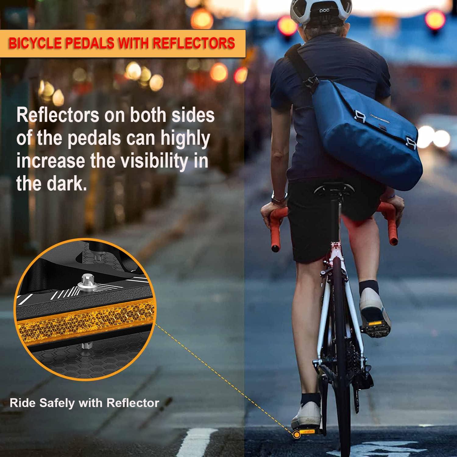 Pedales de Bicicleta GEWAGE M 9/16" con Reflectores y Rodamientos