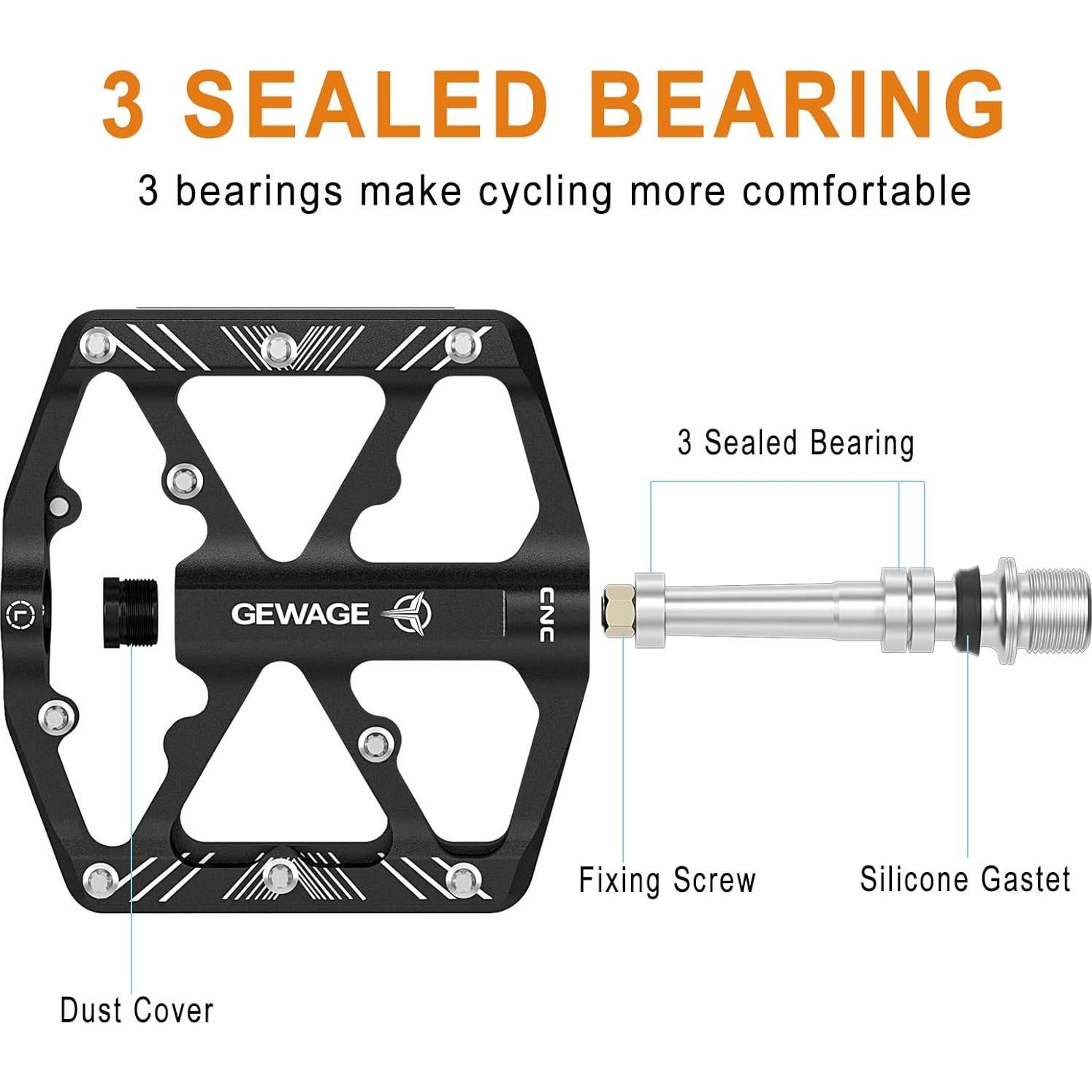 Pedales de Bicicleta GEWAGE M 9/16" con Reflectores y Rodamientos