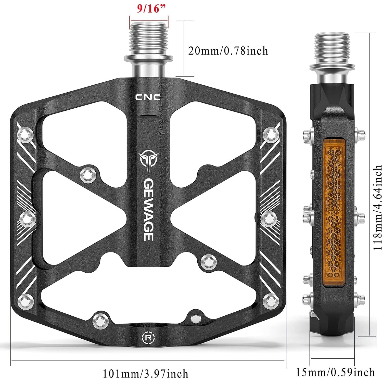 Pedales de Bicicleta GEWAGE M 9/16" con Reflectores y Rodamientos