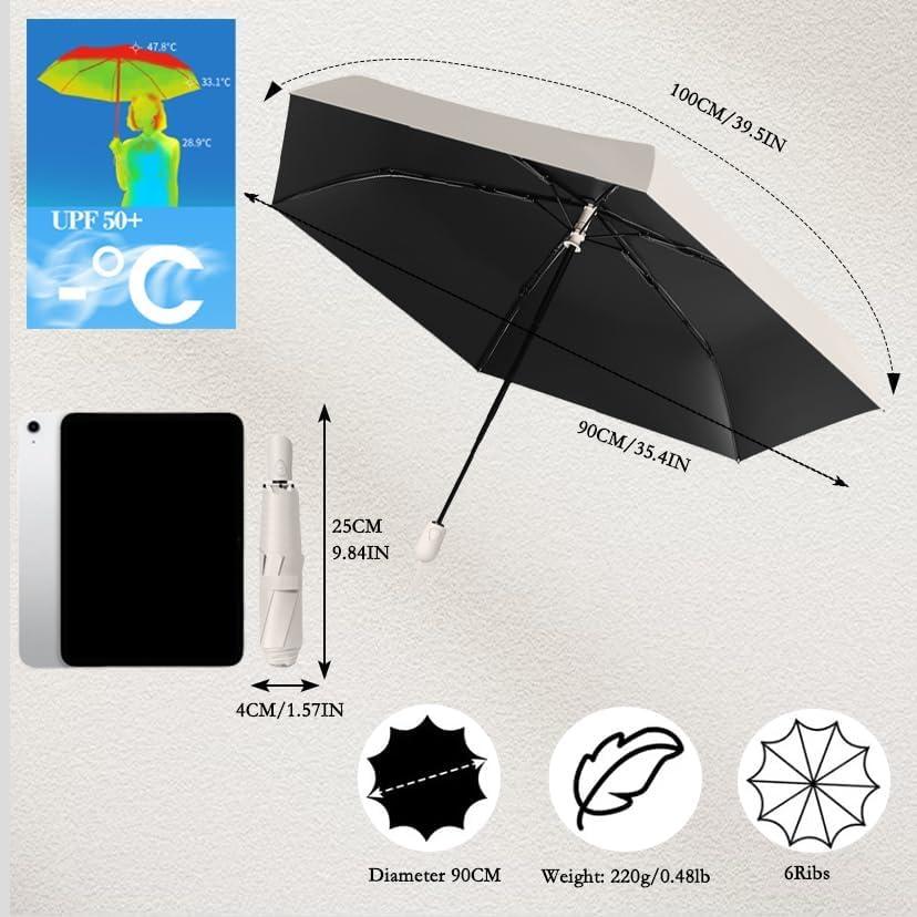 Paraguas automático compacto UV UPF 50 Beige 90cm ligero
