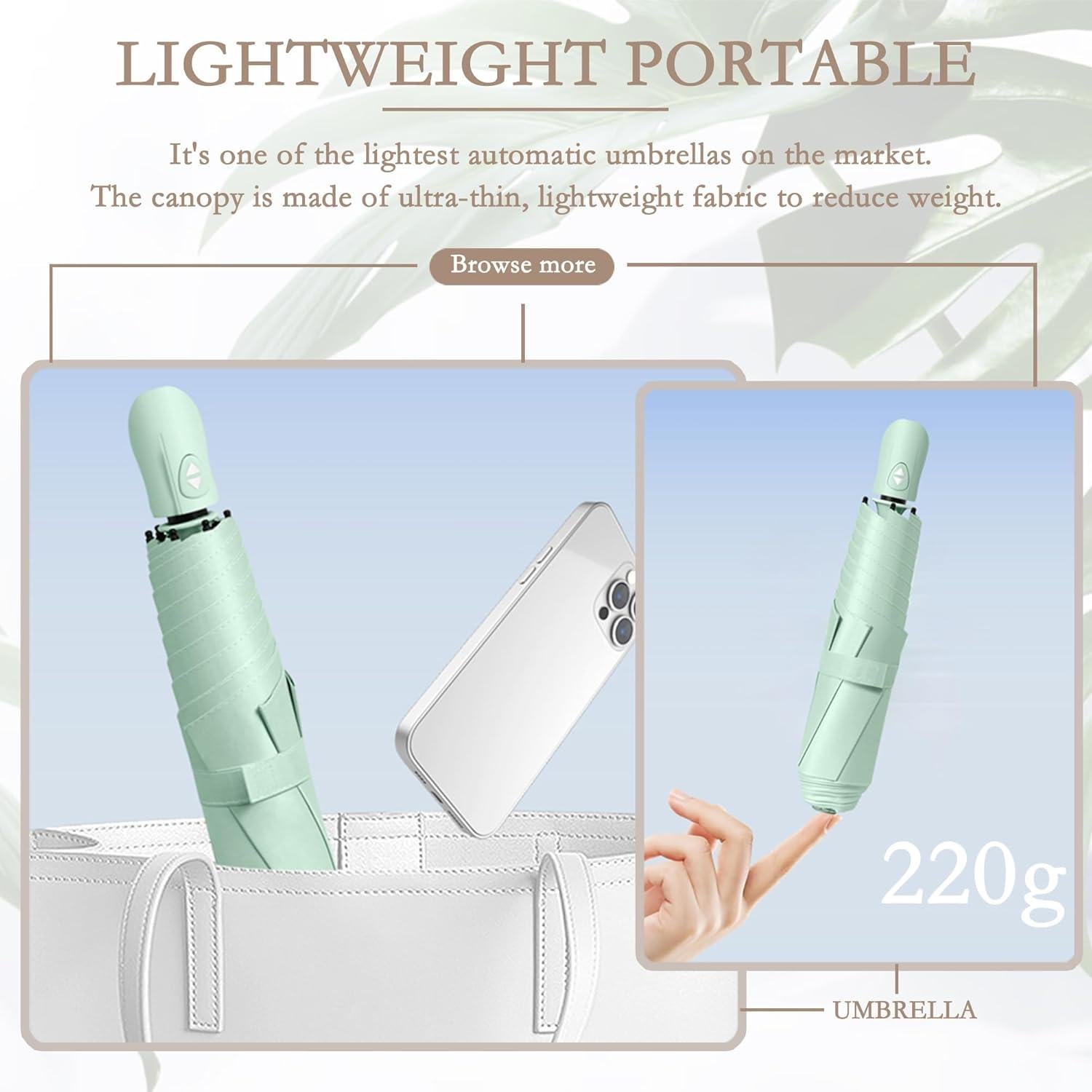 Paraguas automático compacto UV UPF 50 Beige 90cm ligero