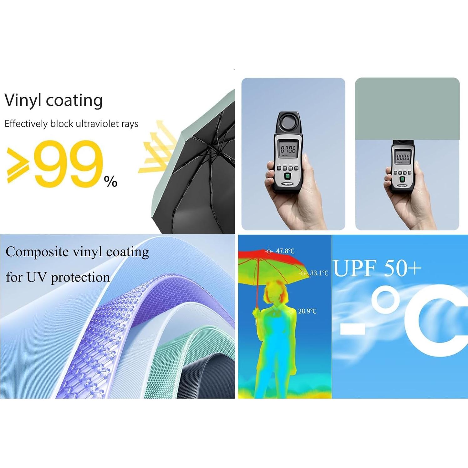 Paraguas automático compacto UV UPF 50 Beige 90cm ligero