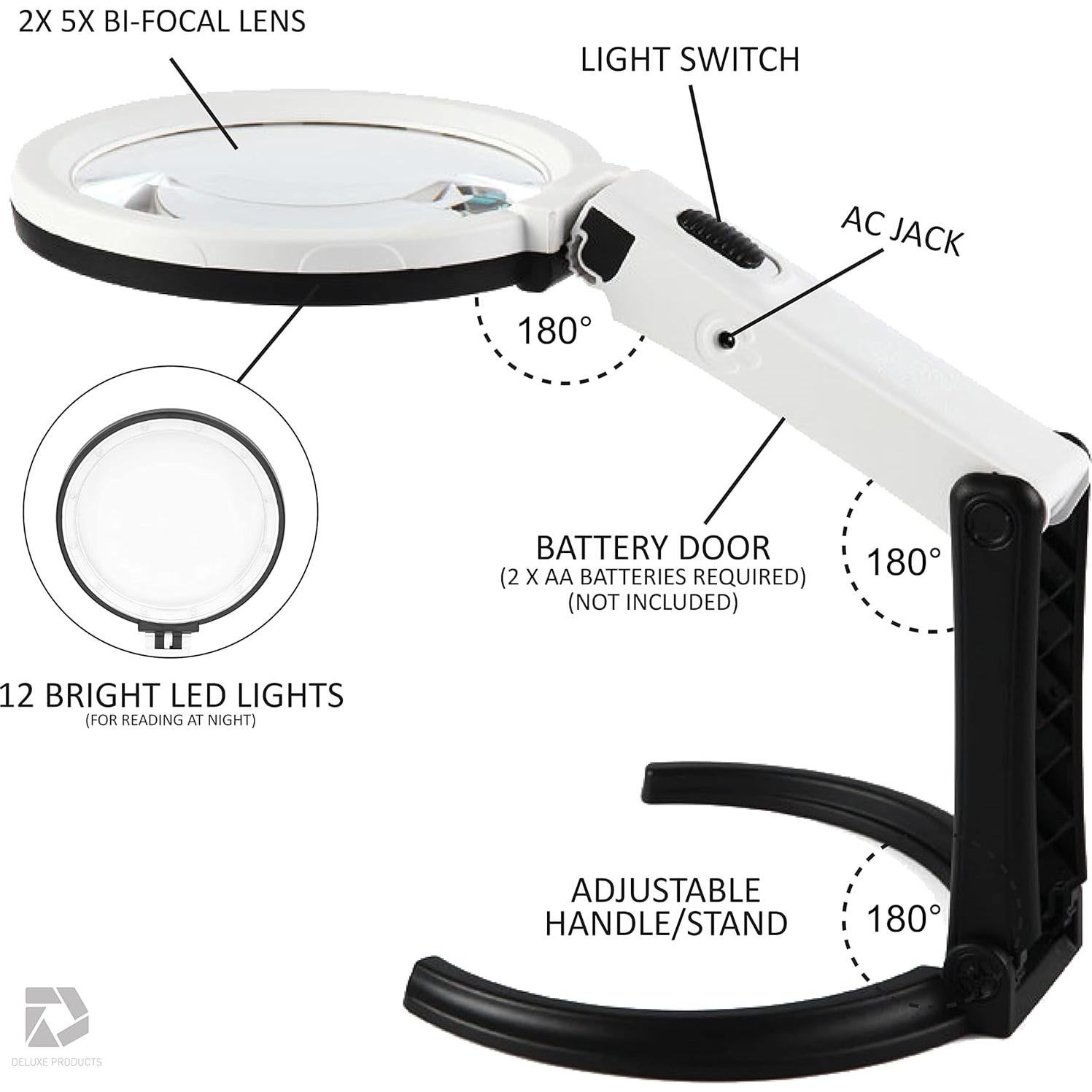 Lupa Plegable con Luz LED y Soporte Productos Deluxe 2x 5x