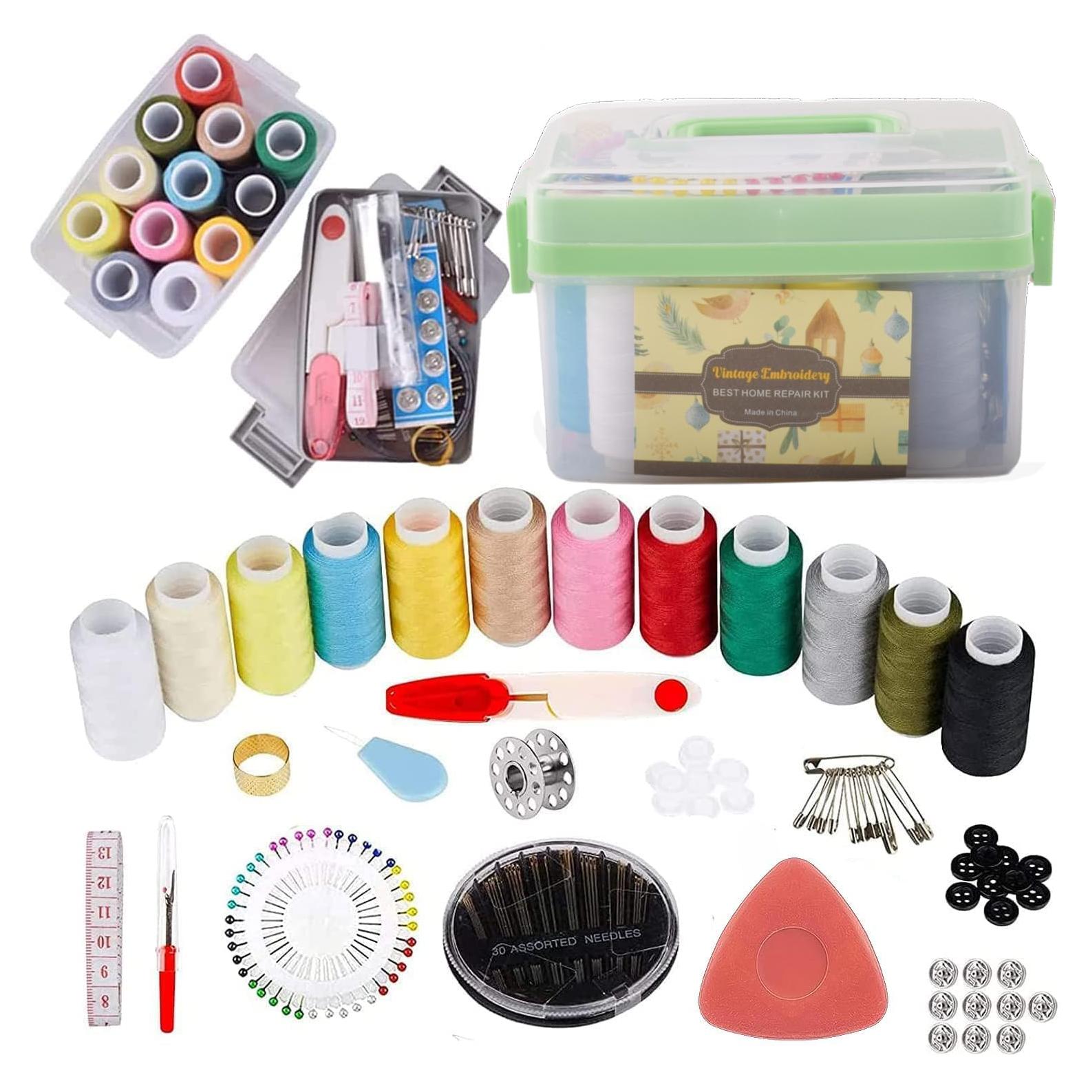 Kit de Costura Portátil 128 Piezas Bordado Vintage Verde