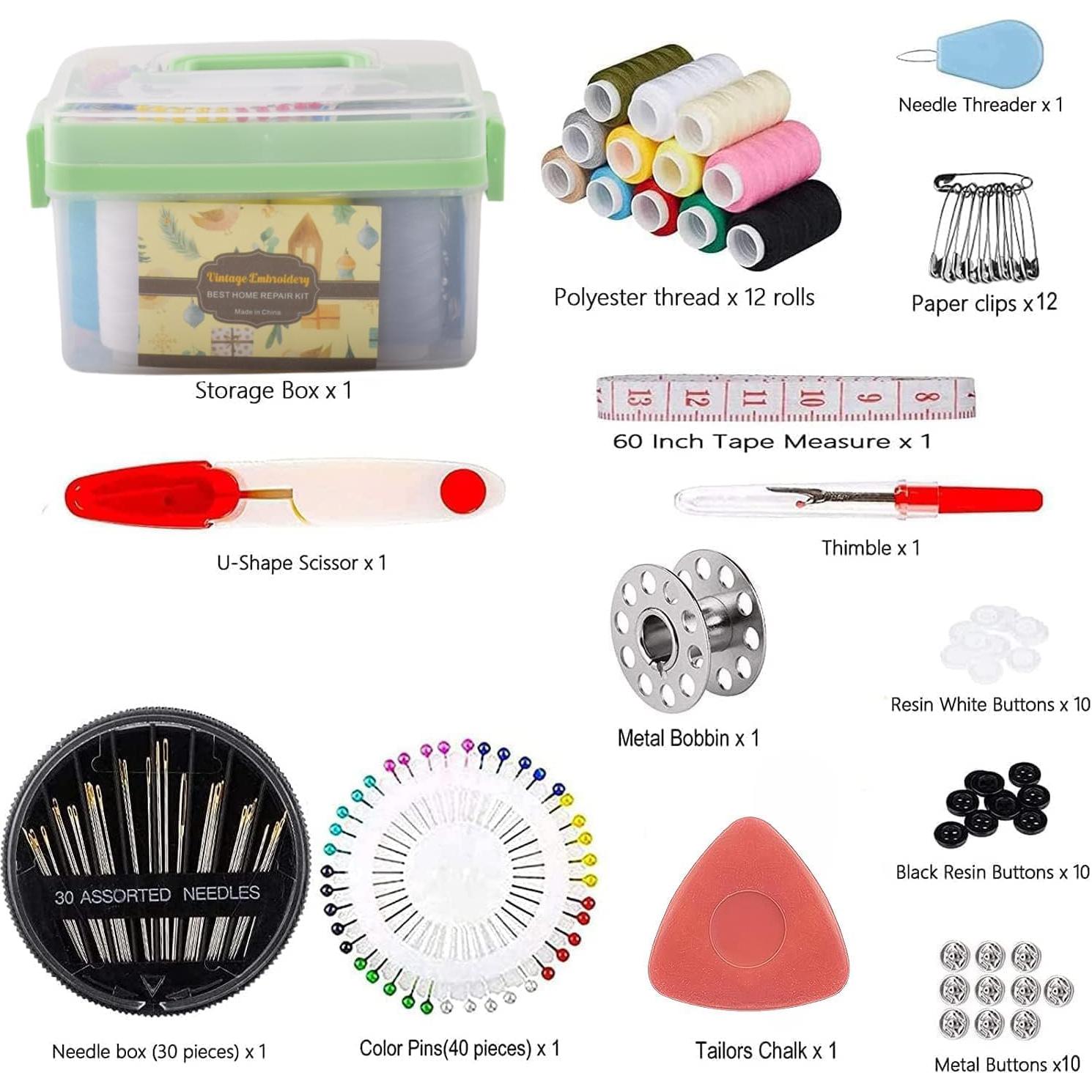 Kit de Costura Portátil 128 Piezas Bordado Vintage Verde