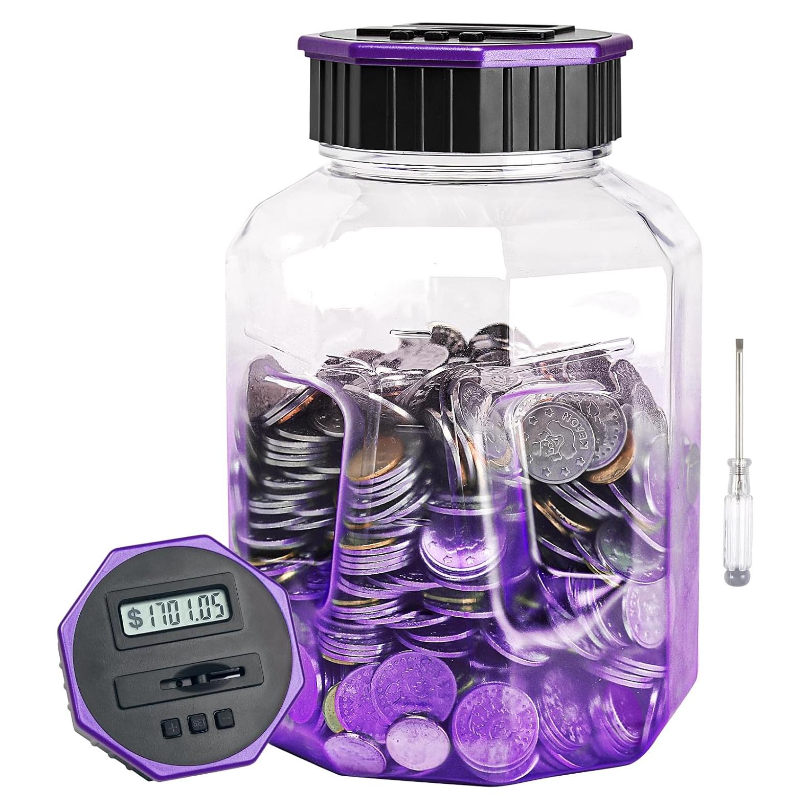 X-Large Piggy Bank for Adults Kids, Vcertcpl Digital Coin Counting Bank with LCD Counter, 2.4L Capacity, Great Coin Counter Bank Money Counting Jar with Total Amount Displayed (Gradient Purple)