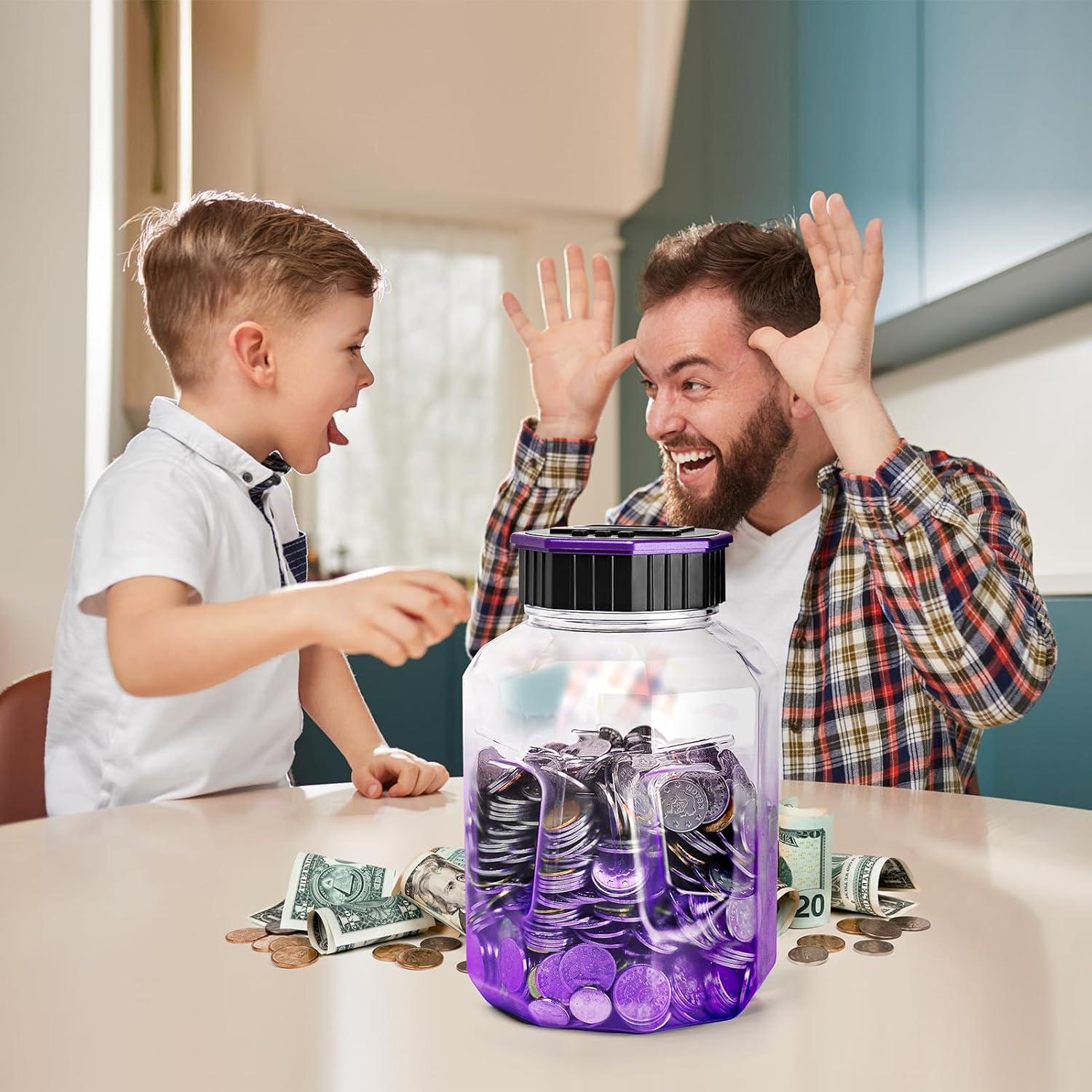 X-Large Piggy Bank for Adults Kids, Vcertcpl Digital Coin Counting Bank with LCD Counter, 2.4L Capacity, Great Coin Counter Bank Money Counting Jar with Total Amount Displayed (Gradient Purple)