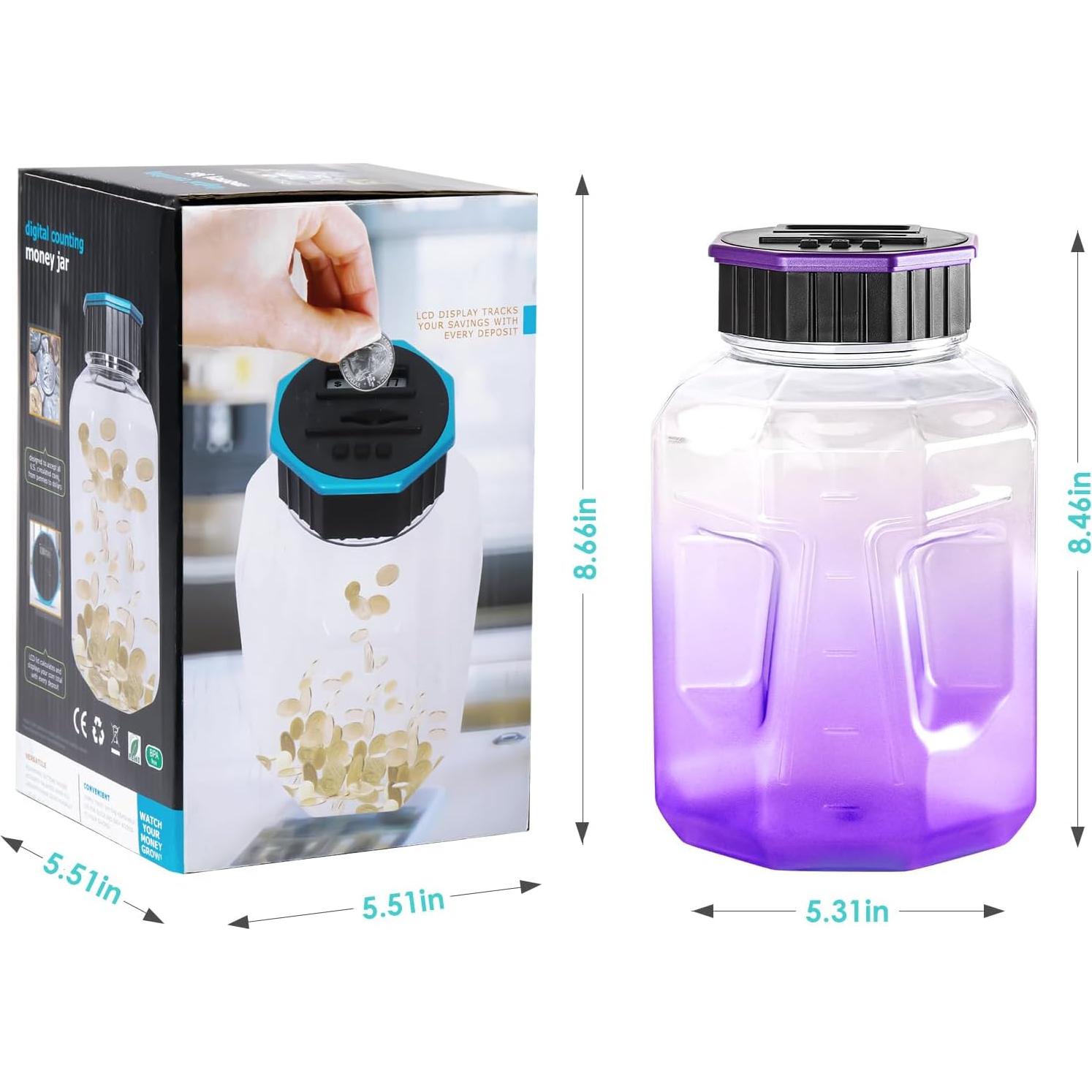 X-Large Piggy Bank for Adults Kids, Vcertcpl Digital Coin Counting Bank with LCD Counter, 2.4L Capacity, Great Coin Counter Bank Money Counting Jar with Total Amount Displayed (Gradient Purple)