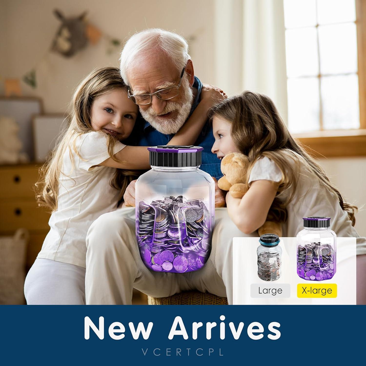 X-Large Piggy Bank for Adults Kids, Vcertcpl Digital Coin Counting Bank with LCD Counter, 2.4L Capacity, Great Coin Counter Bank Money Counting Jar with Total Amount Displayed (Gradient Purple)