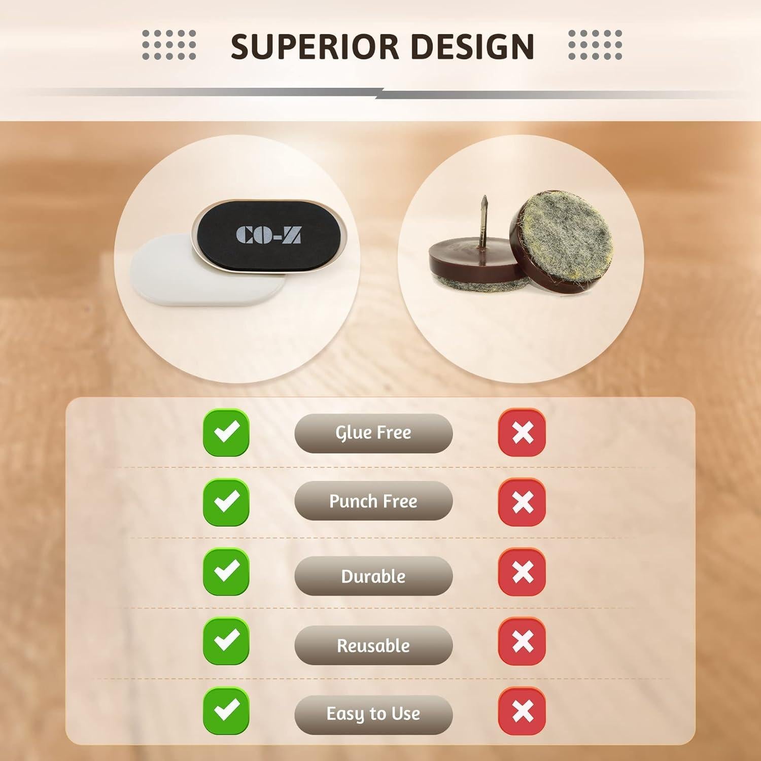 Deslizadores de Muebles Ovalados CO-Z 24.1 cm - Paquete de 4