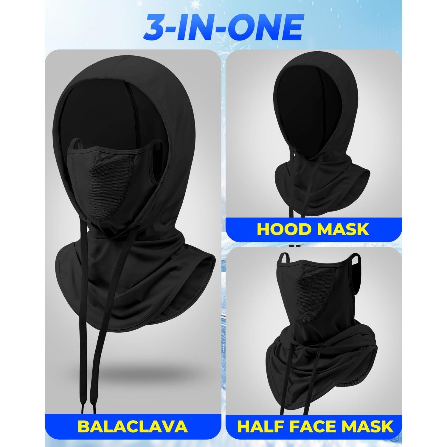 Mascarilla Balaclava Transpirable 3-en-1 UV Negra para Hombres