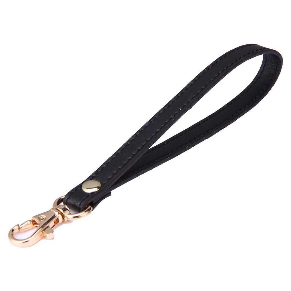 Correa de muñeca de cuero negro para bolso y celular