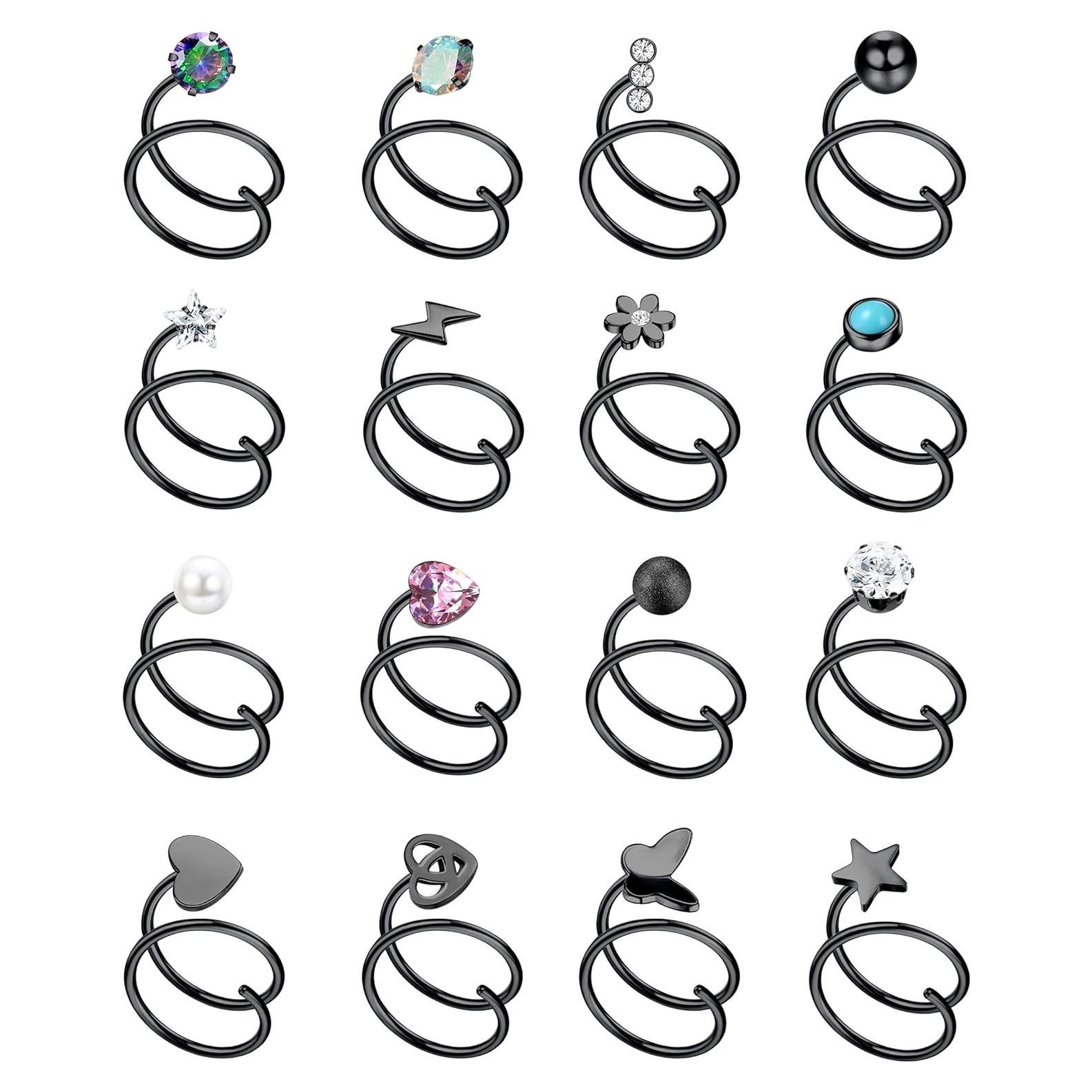 Aros de Nariz Doble FASACCO 16Pcs Acero Inoxidable 20G