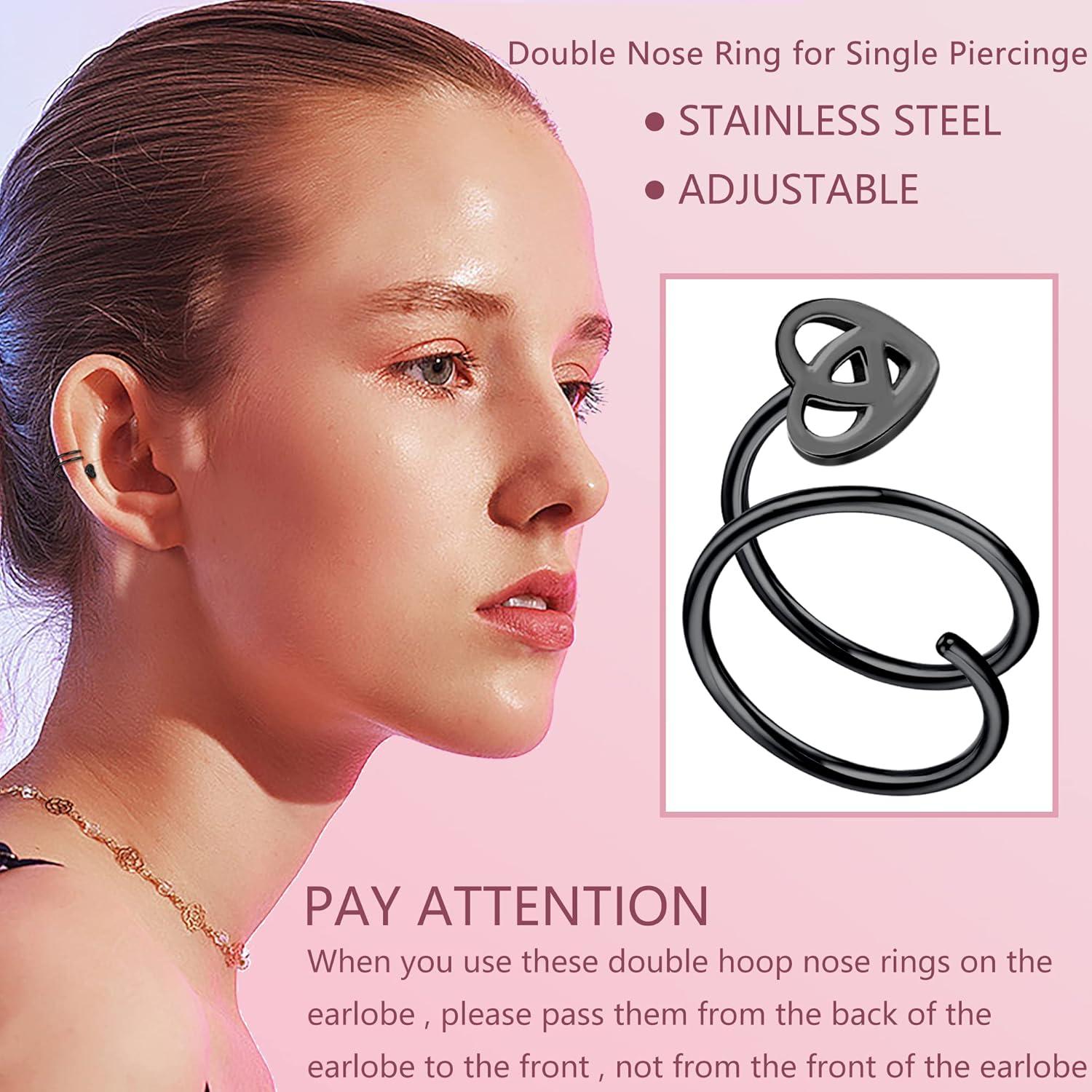 Aros de Nariz Doble FASACCO 16Pcs Acero Inoxidable 20G