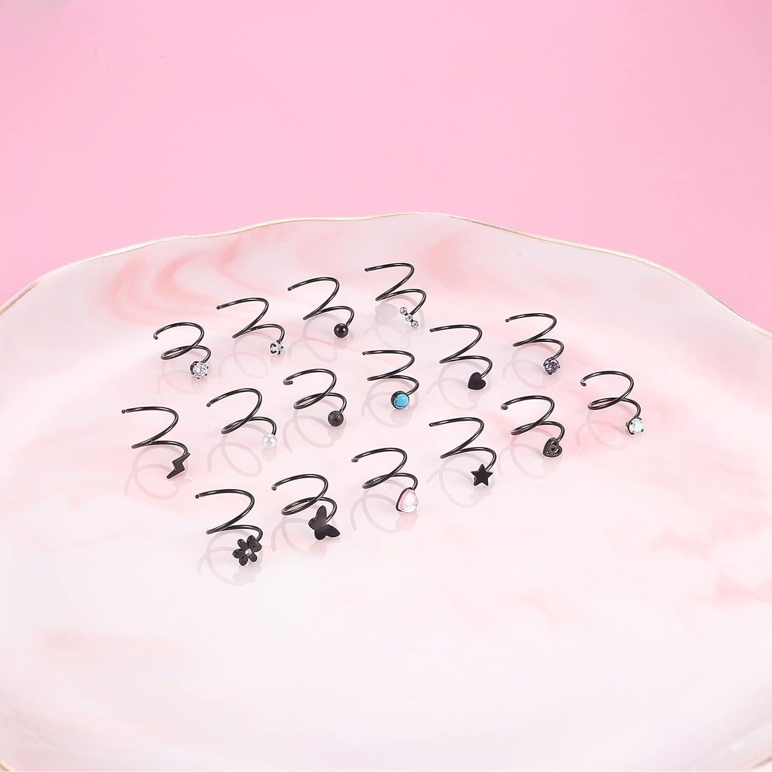 Aros de Nariz Doble FASACCO 16Pcs Acero Inoxidable 20G