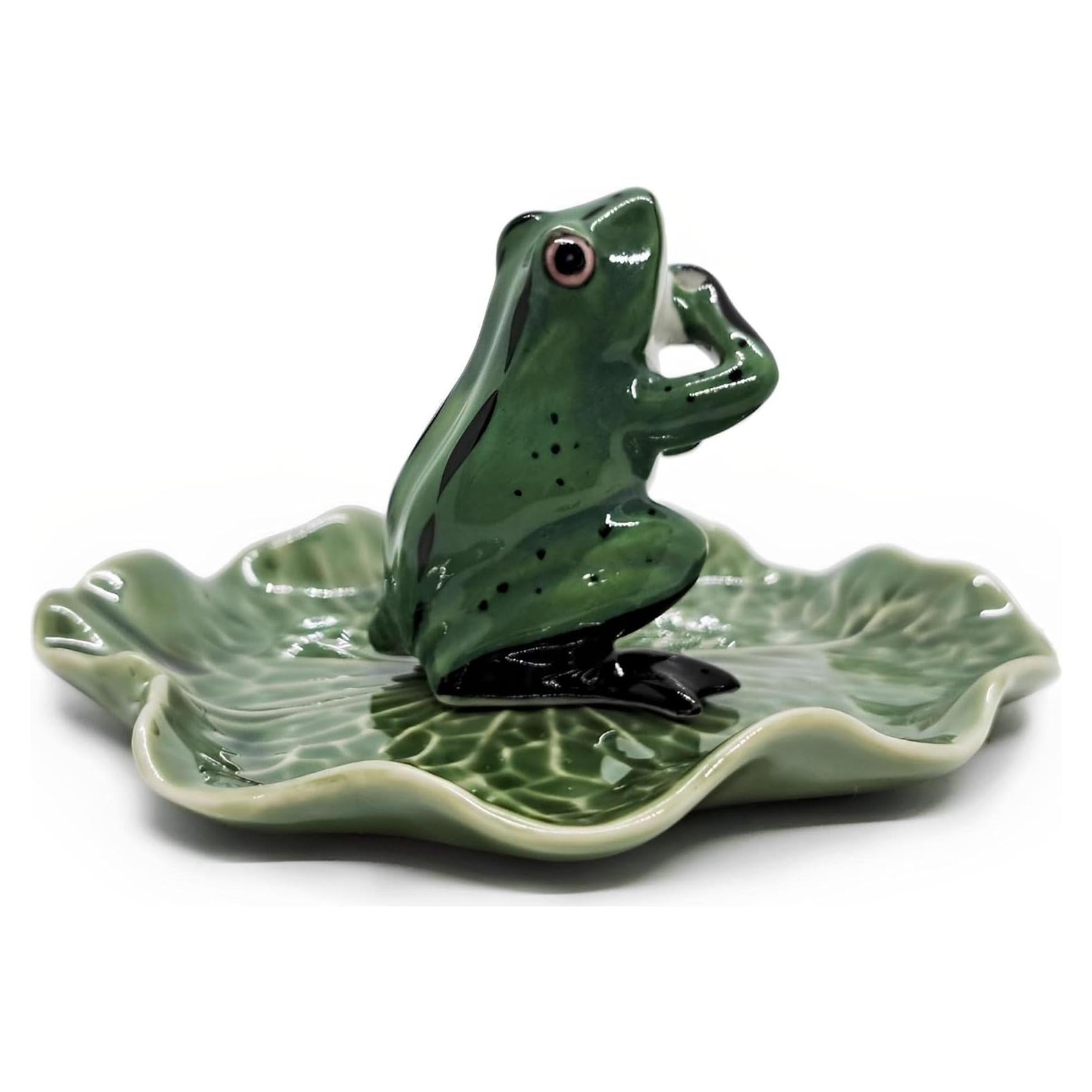 Soporte de Incienso Rana Cerámica Verde Oscuro 10.2x8.9 cm