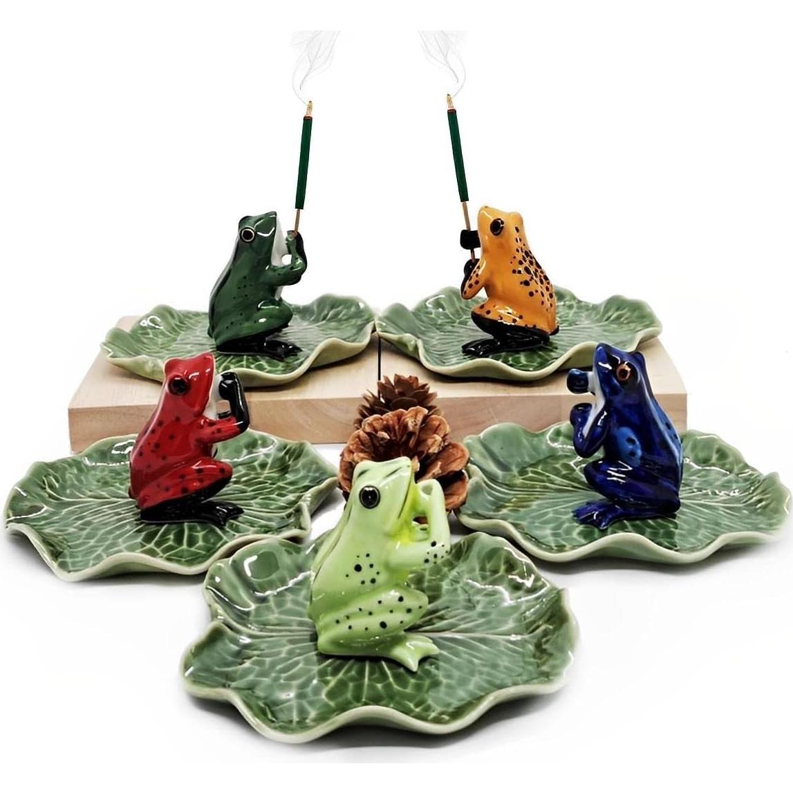 Soporte de Incienso Rana Cerámica Verde Oscuro 10.2x8.9 cm