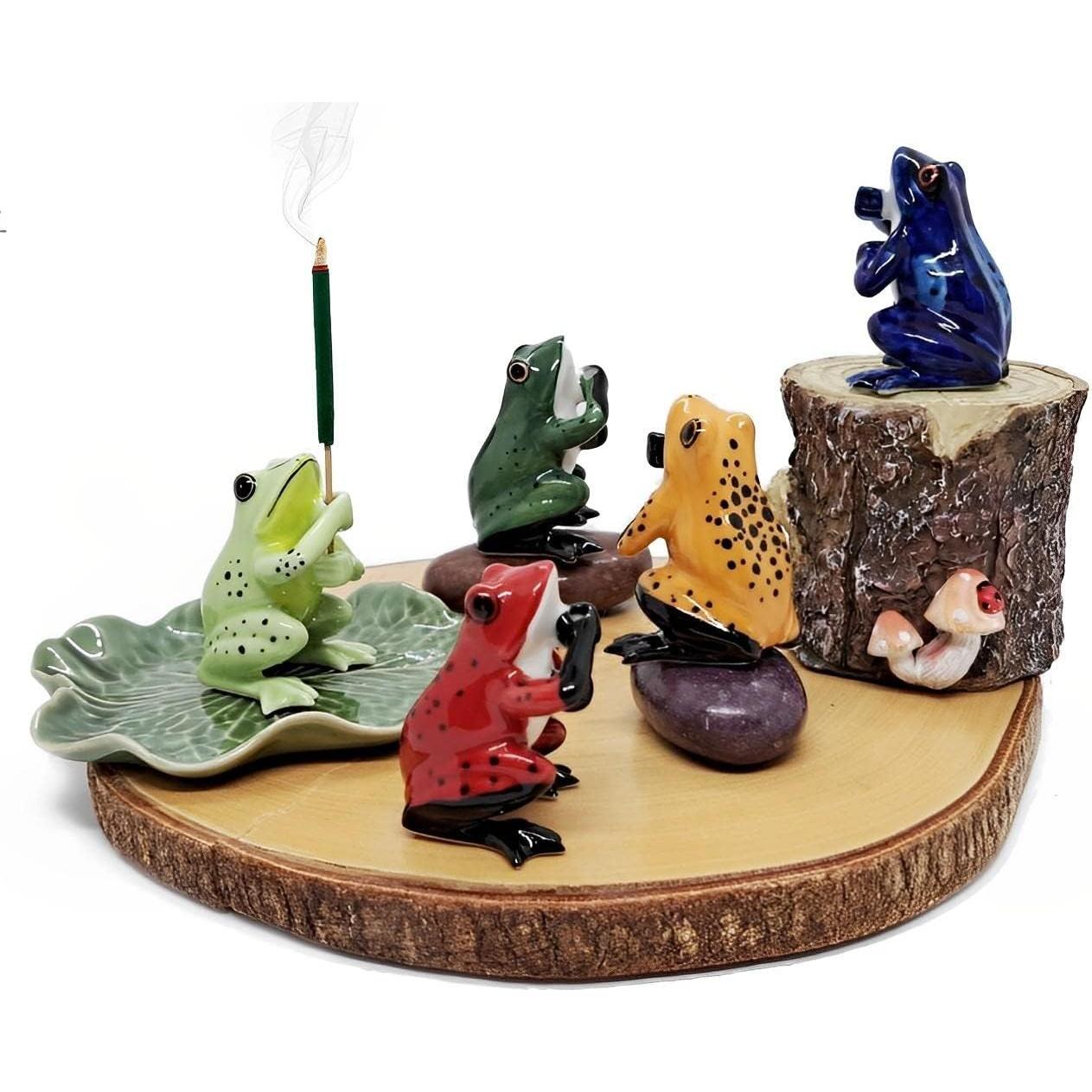 Soporte de Incienso Rana Cerámica Verde Oscuro 10.2x8.9 cm