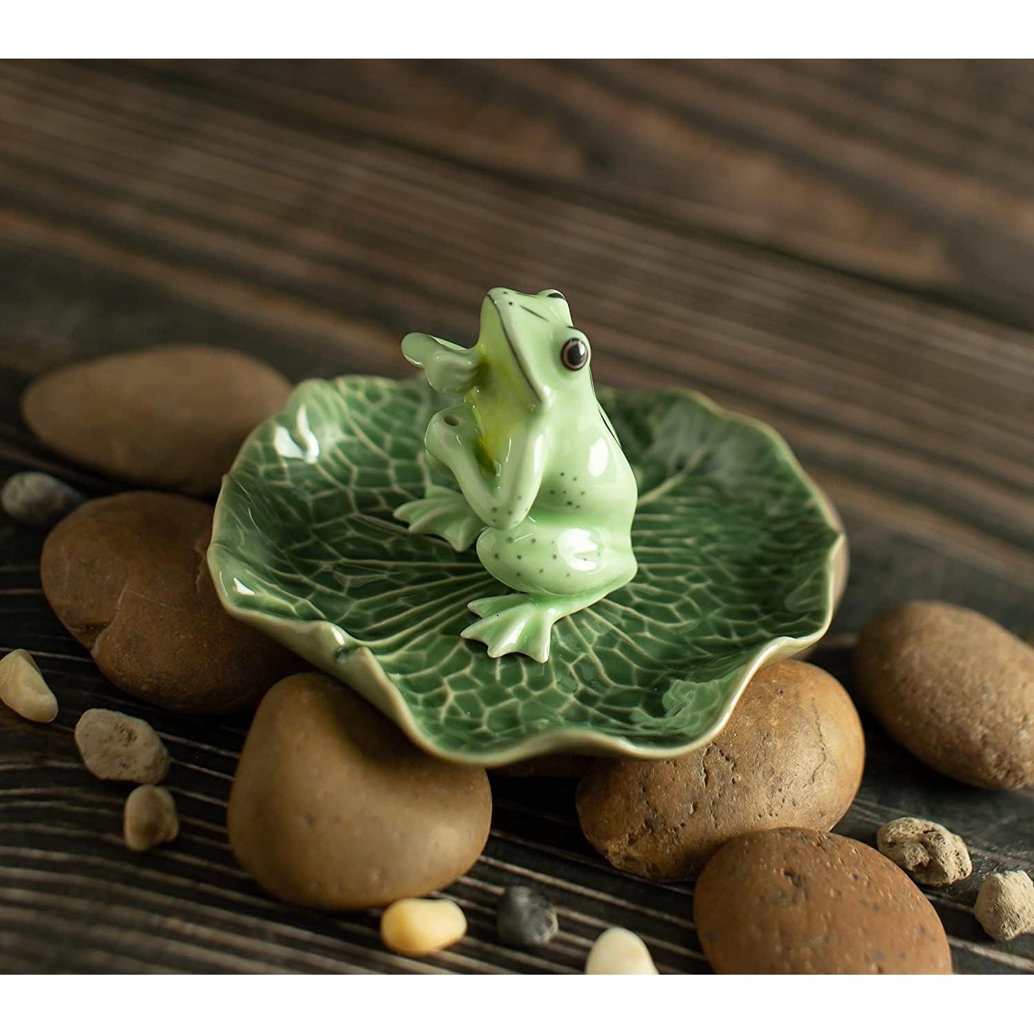 Soporte de Incienso Rana Cerámica Verde Oscuro 10.2x8.9 cm