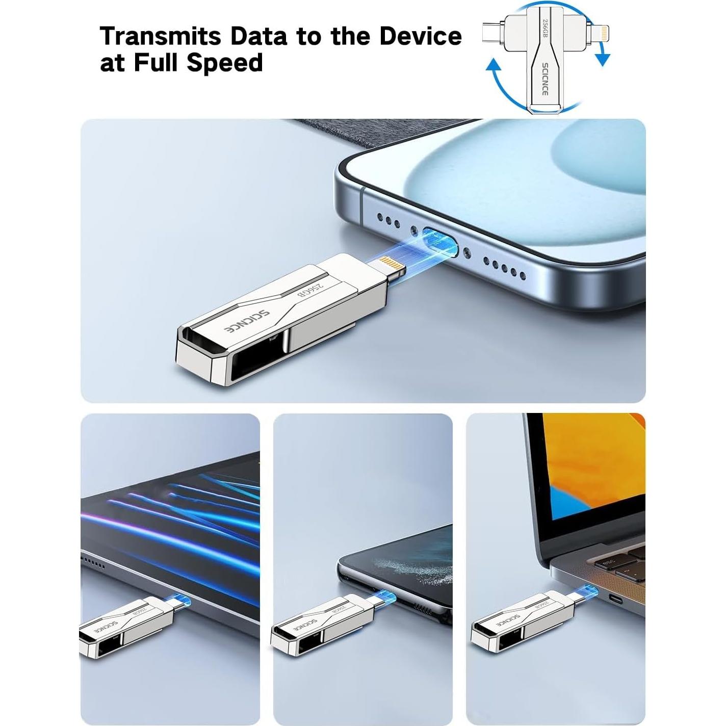 Unidad Flash USB 256GB SCICNCE para iPhone y iPad - Metal Plata