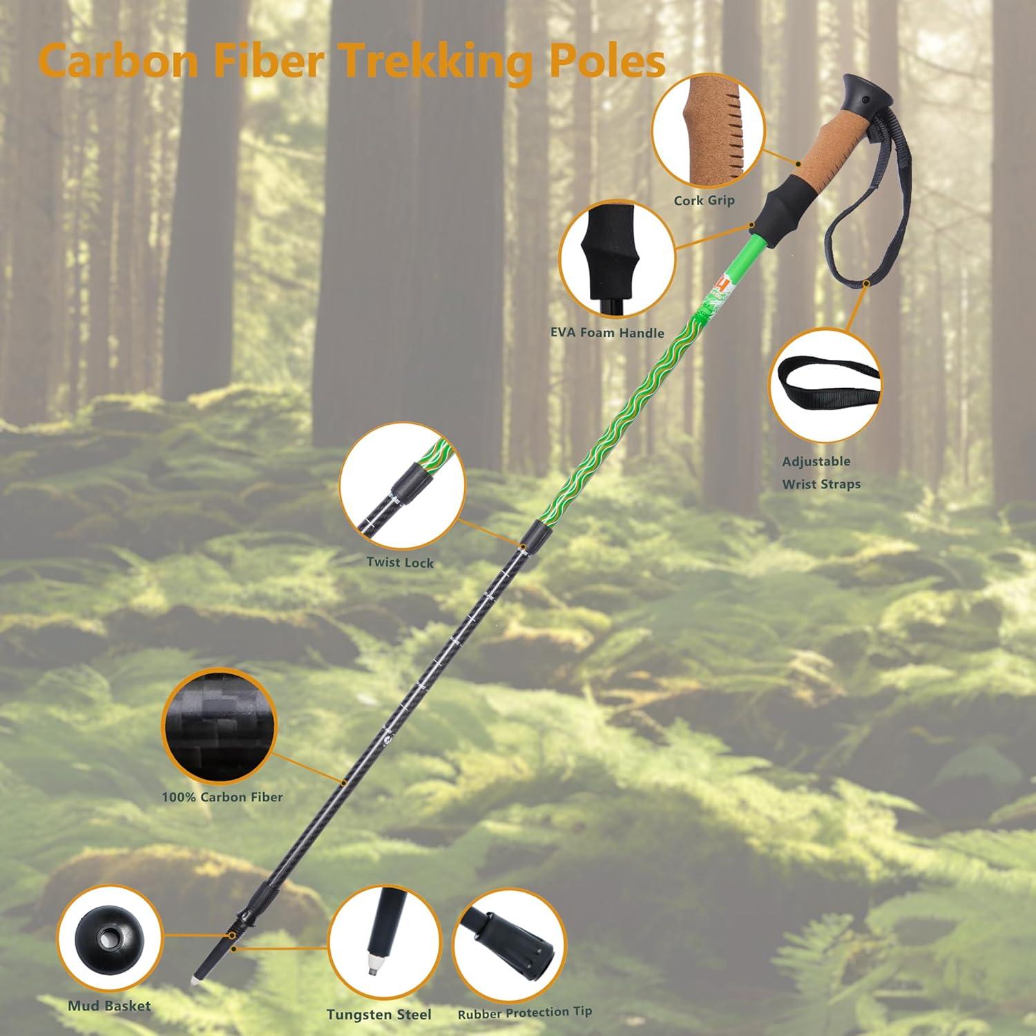 Bastones de Senderismo HXE de Fibra de Carbono Ajustables 2 Piezas