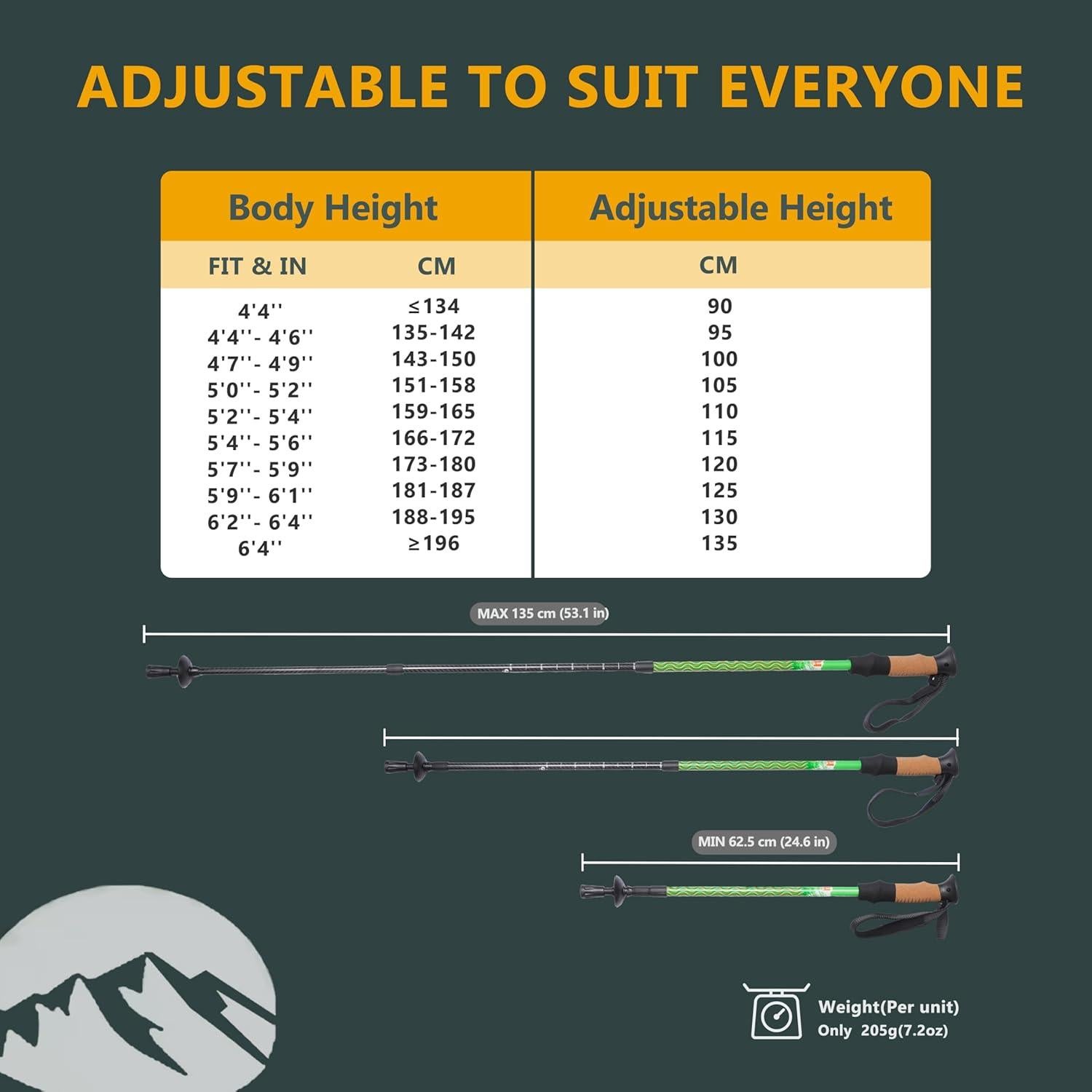 Bastones de Senderismo HXE de Fibra de Carbono Ajustables 2 Piezas
