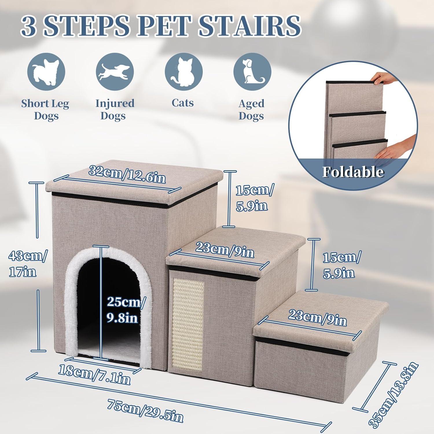 Escalones Plegables para Perros Shikha Beige 75x35x43cm