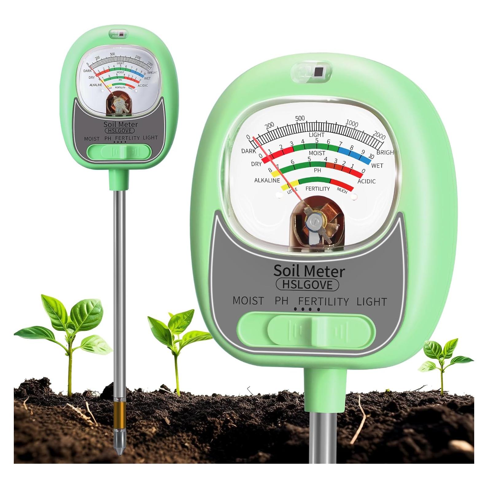 Kit de Prueba de Suelo 4-en-1 HSLGOVE - Medidor de pH, Humedad y Luz