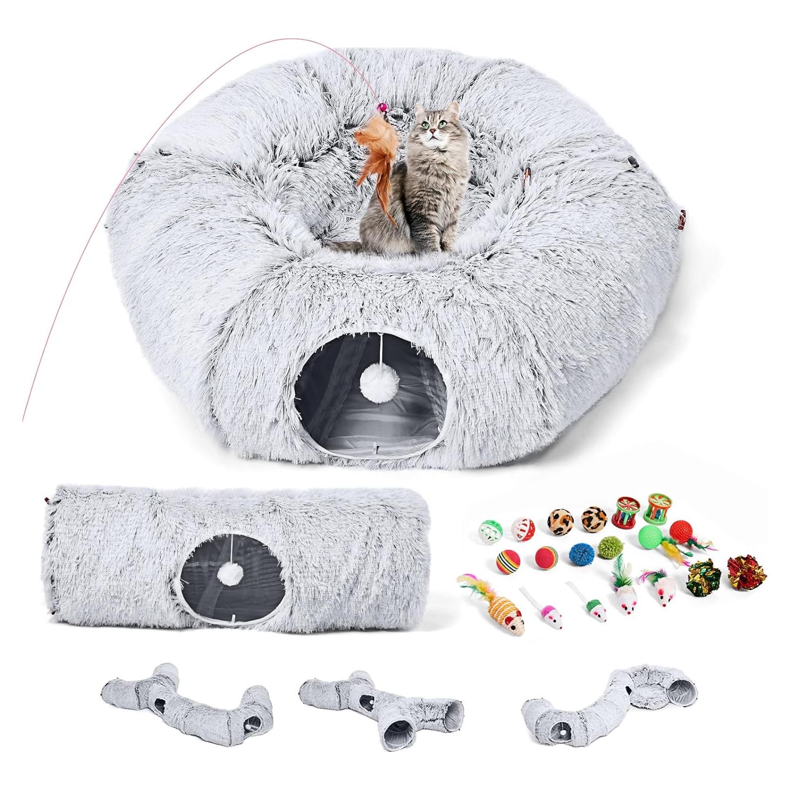 Túneles para Gatos Odoland con Cama Esponjosa y 20 Juguetes