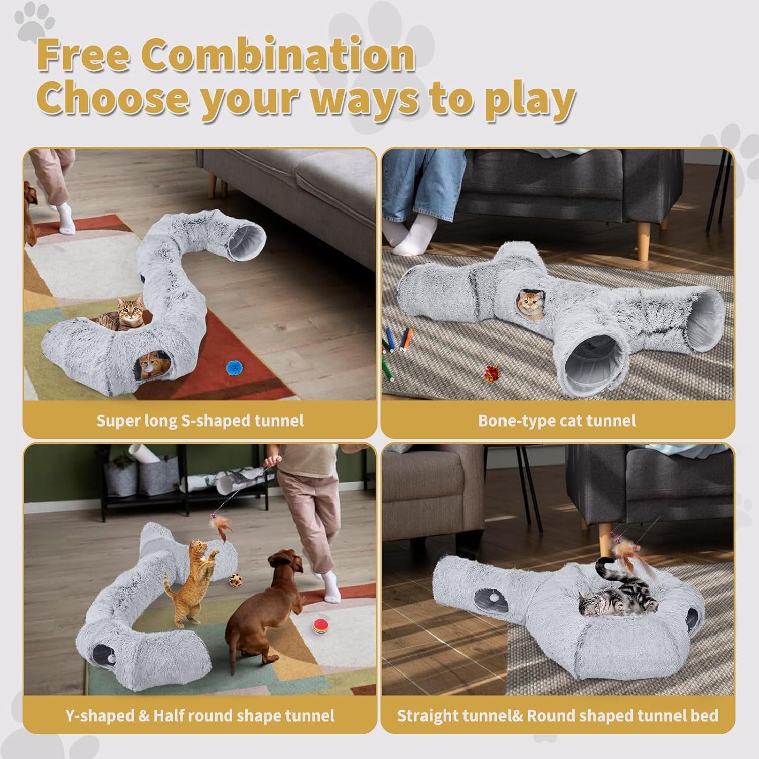 Túneles para Gatos Odoland con Cama Esponjosa y 20 Juguetes