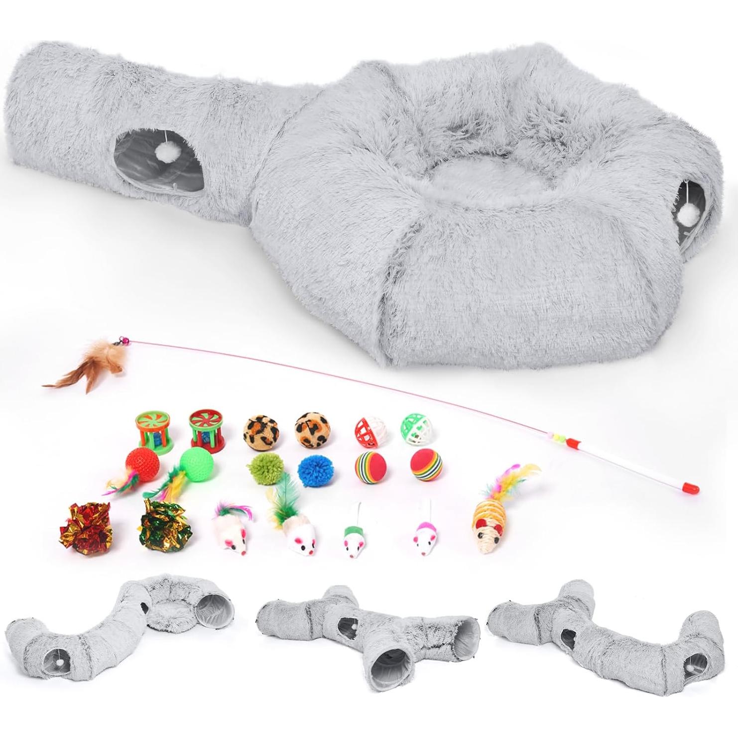 Túneles para Gatos Odoland con Cama Esponjosa y 20 Juguetes