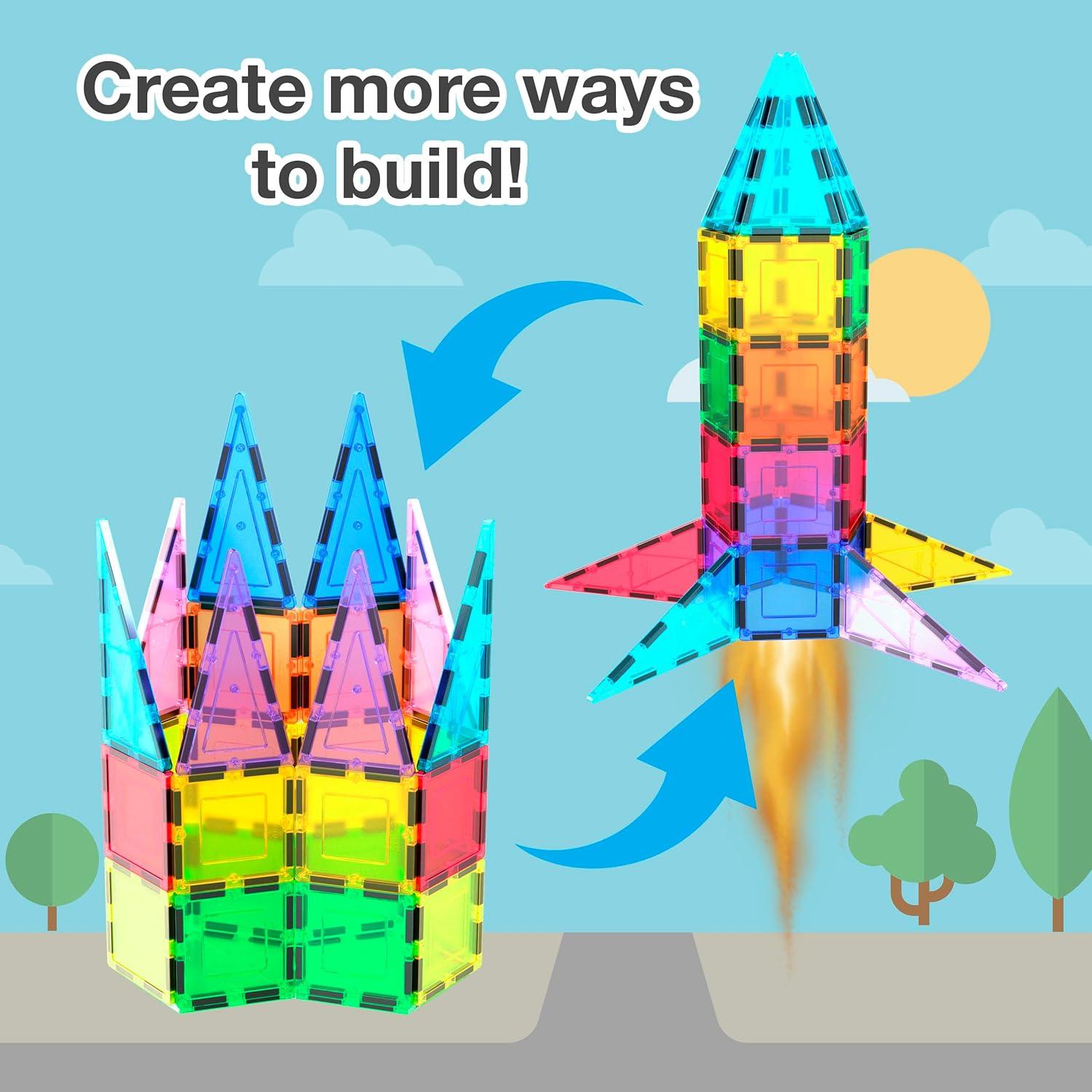 PicassoTiles Magnetic Building Block Rocket Booster Theme Set Magnet Construction Toy Educational Kit Engineering STEM Learning Playset Child Brain Development Stacking Blocks Playboard PT32