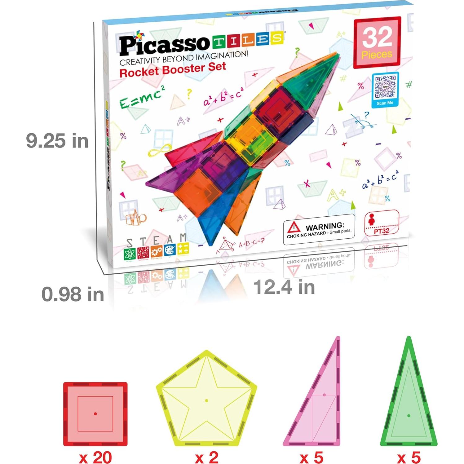 PicassoTiles Magnetic Building Block Rocket Booster Theme Set Magnet Construction Toy Educational Kit Engineering STEM Learning Playset Child Brain Development Stacking Blocks Playboard PT32