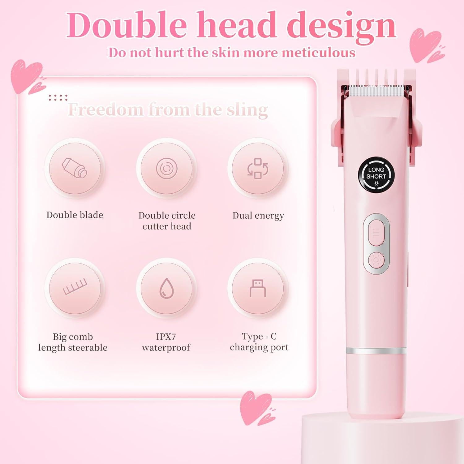 Recortadora de Bikini 4 en 1 TMQ Rosa Impermeable IPX7