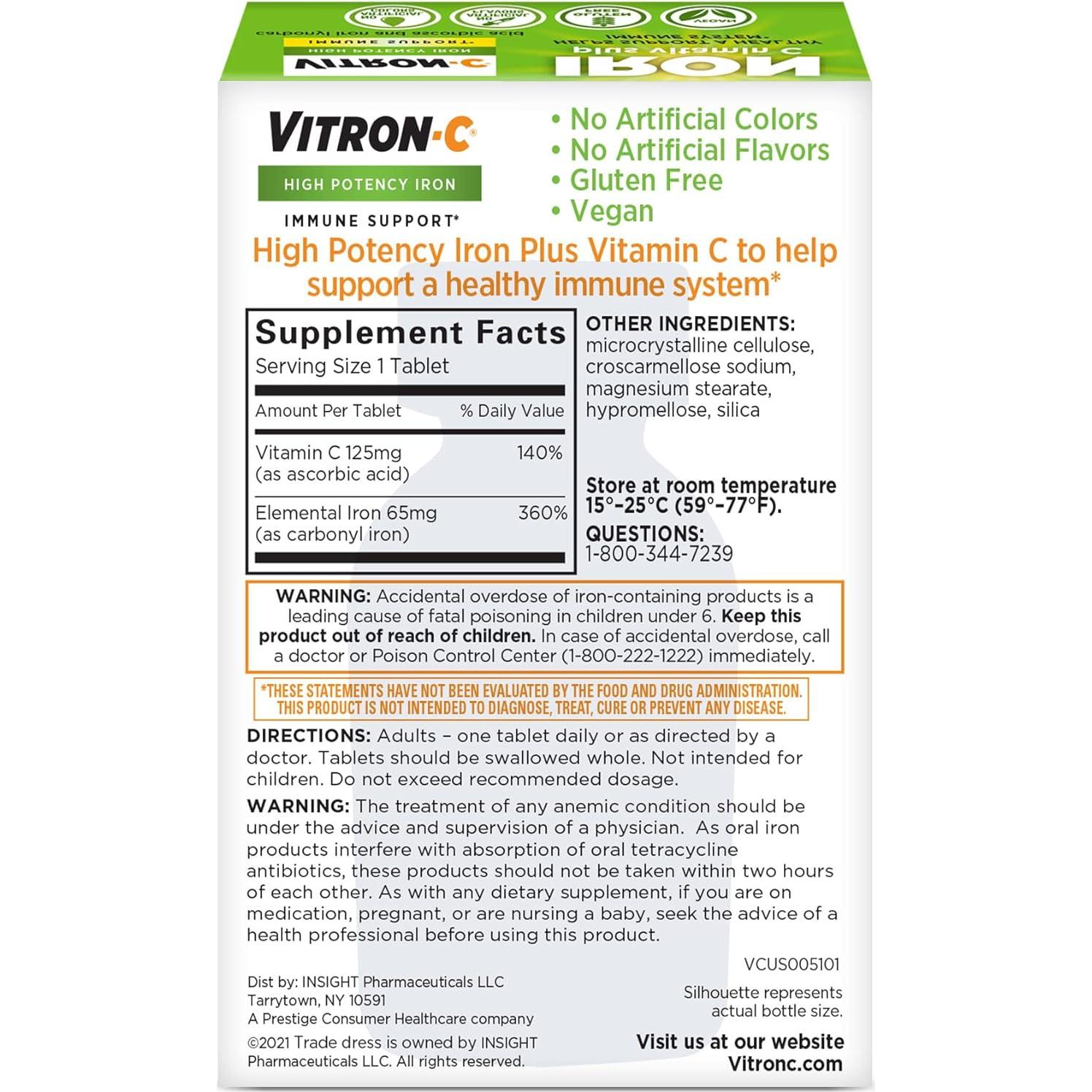Suplemento de Hierro Vitron-C Alta Potencia 60 Tabletas